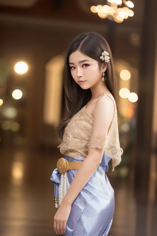 photography realistic wide angle, shot by Nikon-z9 (50mm lens, f/1.4, ISO 100), women model, wearing traditional Thai dress Standing in the beautiful atrium with light coming through the glass, (RAW photo:), (photorealistic:), (masterpiece:), (intricate detailed), (best quality:), (professional photography), (realistic:), (soft light:), (defuse lighting:), (ambient lighting:), (rim lighting,:), fine textures, (depth of field:), (bokeh:1.2), (face focus:), film overlay, film grain,