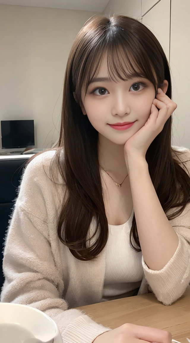 naked,table top, highest quality, figure, super detailed, finely, High resolution, 8k wallpaper, 完璧なダイナミックな構figure, beautiful and fine eyes, white fluffy outerwear,medium hair,,natural color lip, nude,Bold sexy pose without underwear,Gravure idol,smile,opulent mansion(room)、20 year old girl、cute、sexy looking at camera,perfect and beautiful face,Take a close-up photo of your face,Bring your face close to the camera and take a photo,blur the background