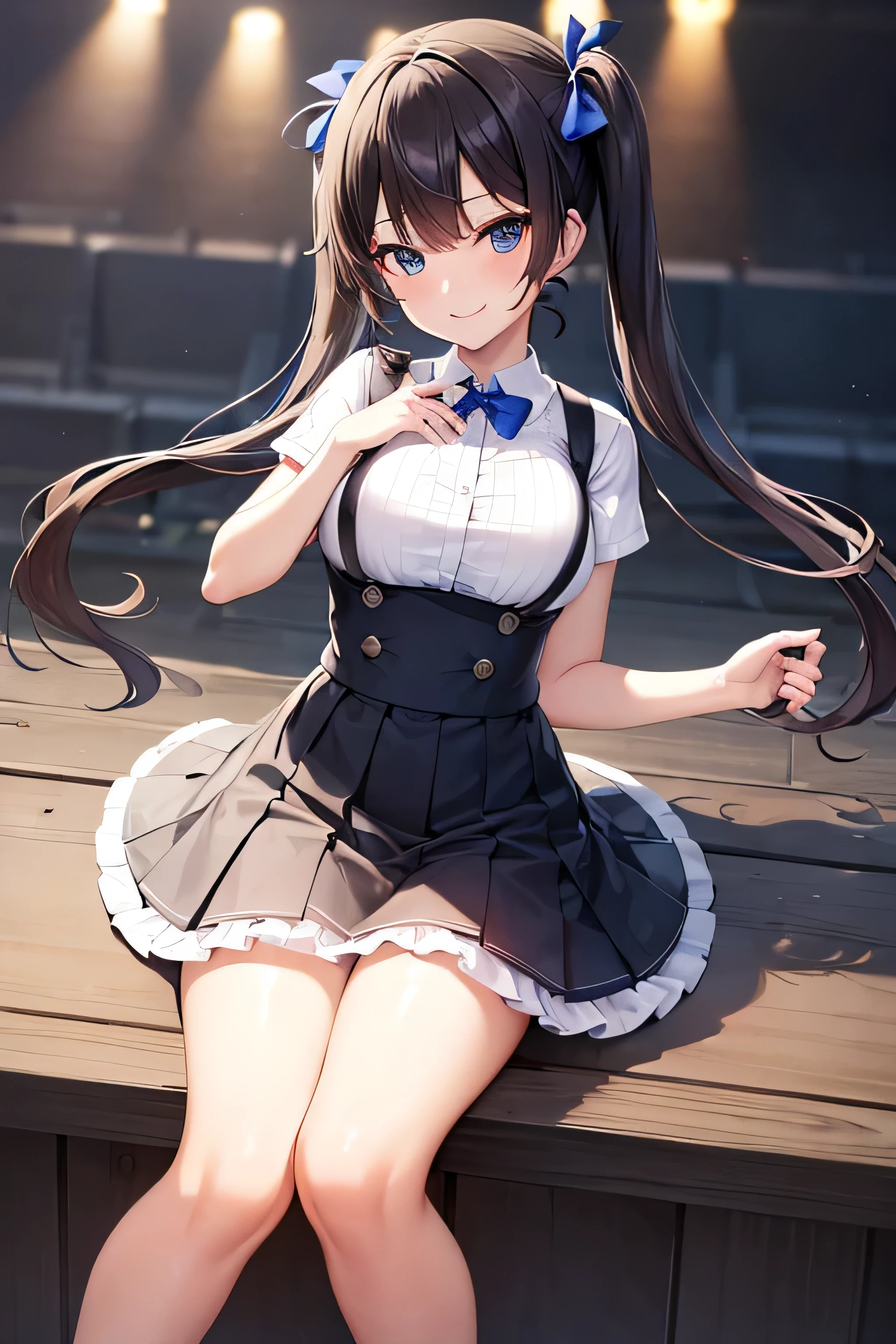 ((Highest quality)), ((masterpiece)), (detailed),((nymph)),10 years old, Black Hair,(Childish face), (Straight Hair), Girl ,big Breasts , ((Blue eyes)), shy-smile , ((upper body)) , Bunny Girl Costume, looking at viewer ,looking at viewer, black leotard, rabbit ears, black rabbit ears, fake rabbit ears, bowtie, wrist cuffs, pantyhose, black pantyhose ,((flower garden)),