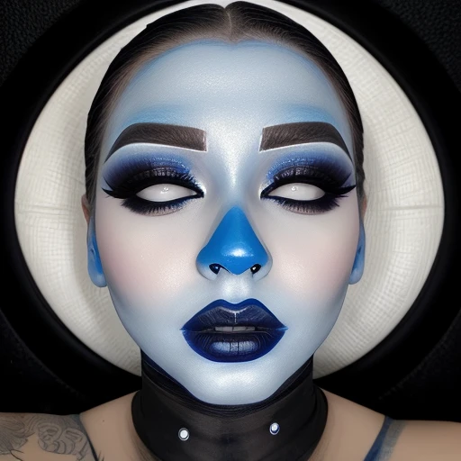 Blue face makeup,(masterpiece) blowjob,black lipstick,white eye shadow