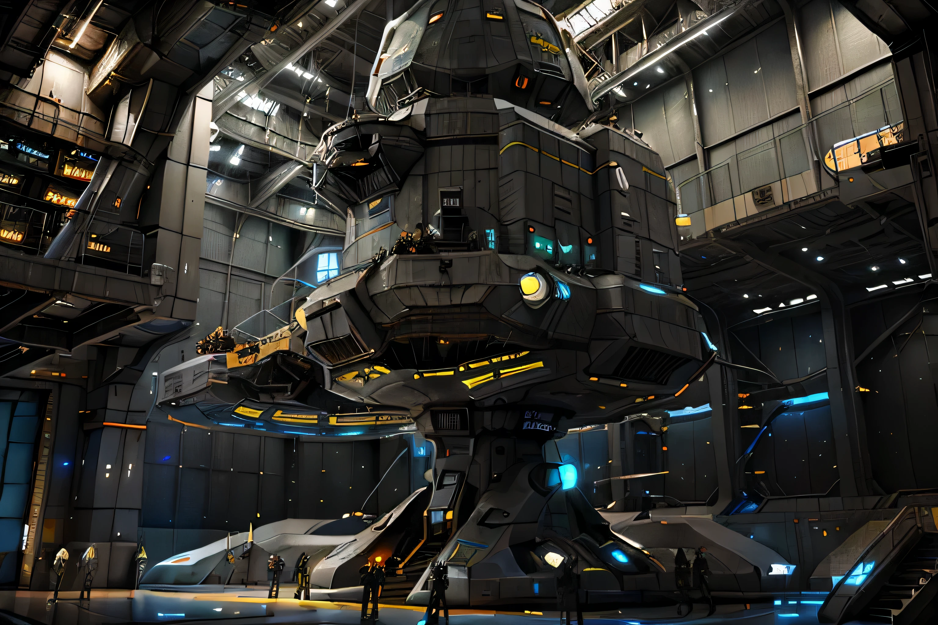spaceships in a sci - fi environment with people standing around, detailed sci-fi art, in a sci-fi shipping port, spaceship hangar, sci-fi digital painting, sci fi digital painting, scifi scene, industrial humanity spaceship, scifi art, scifi concept art, mystical sci-fi concept art, sci fi concept art, science fiction concept art, scifi base