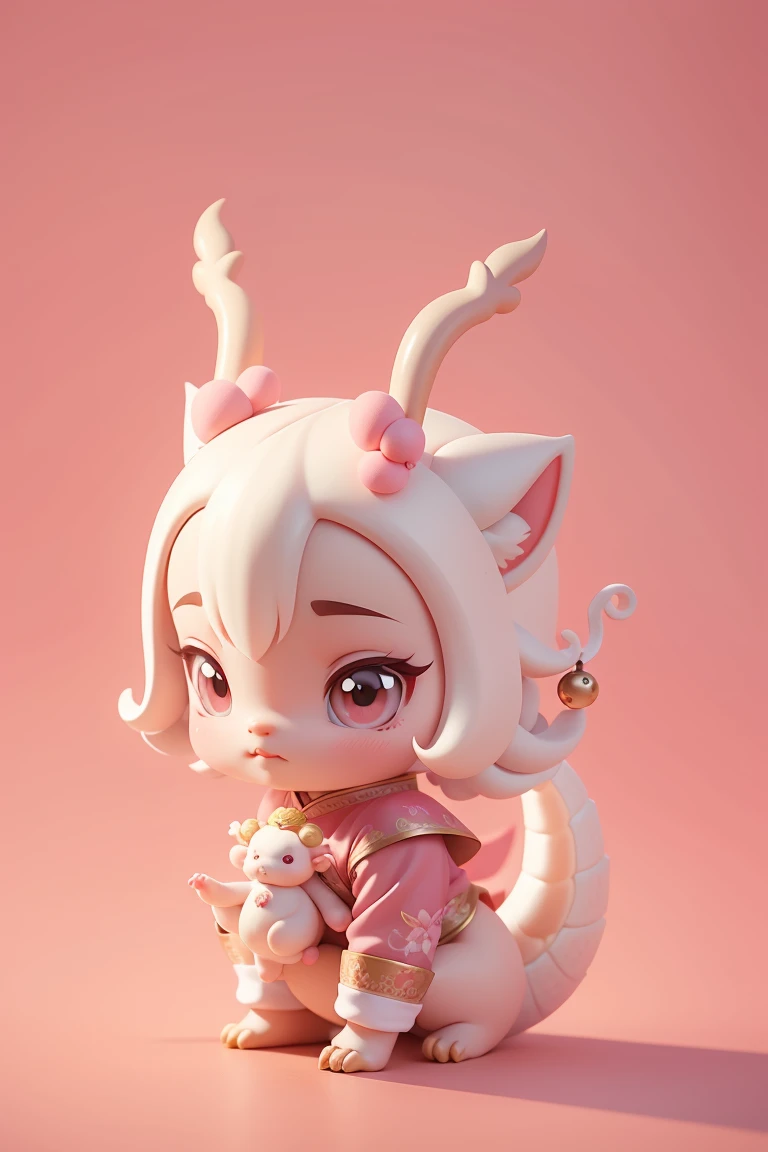 Q version,Cute baby dragon,Chinese style,Pink space,Festive atmosphere,Spring Festival,Cute antlers
