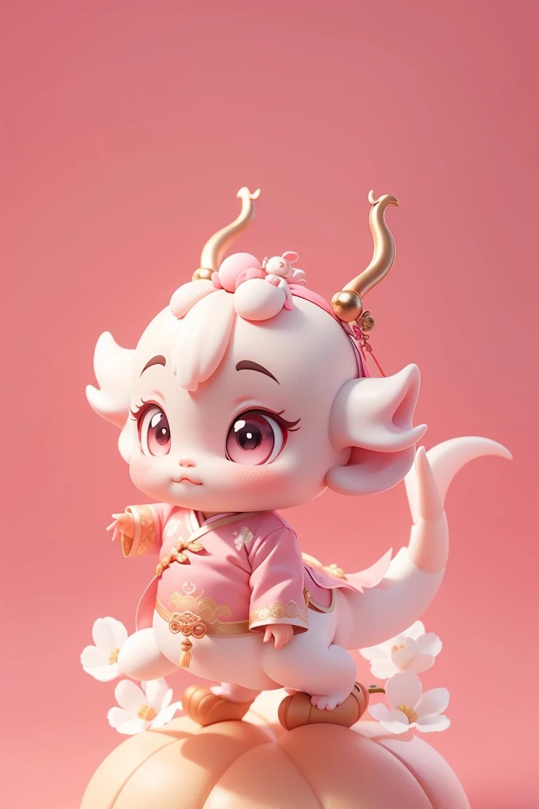 Q version,Cute dragon,Chinese style,Pink space,Festive atmosphere,Spring Festival,Cute antlers