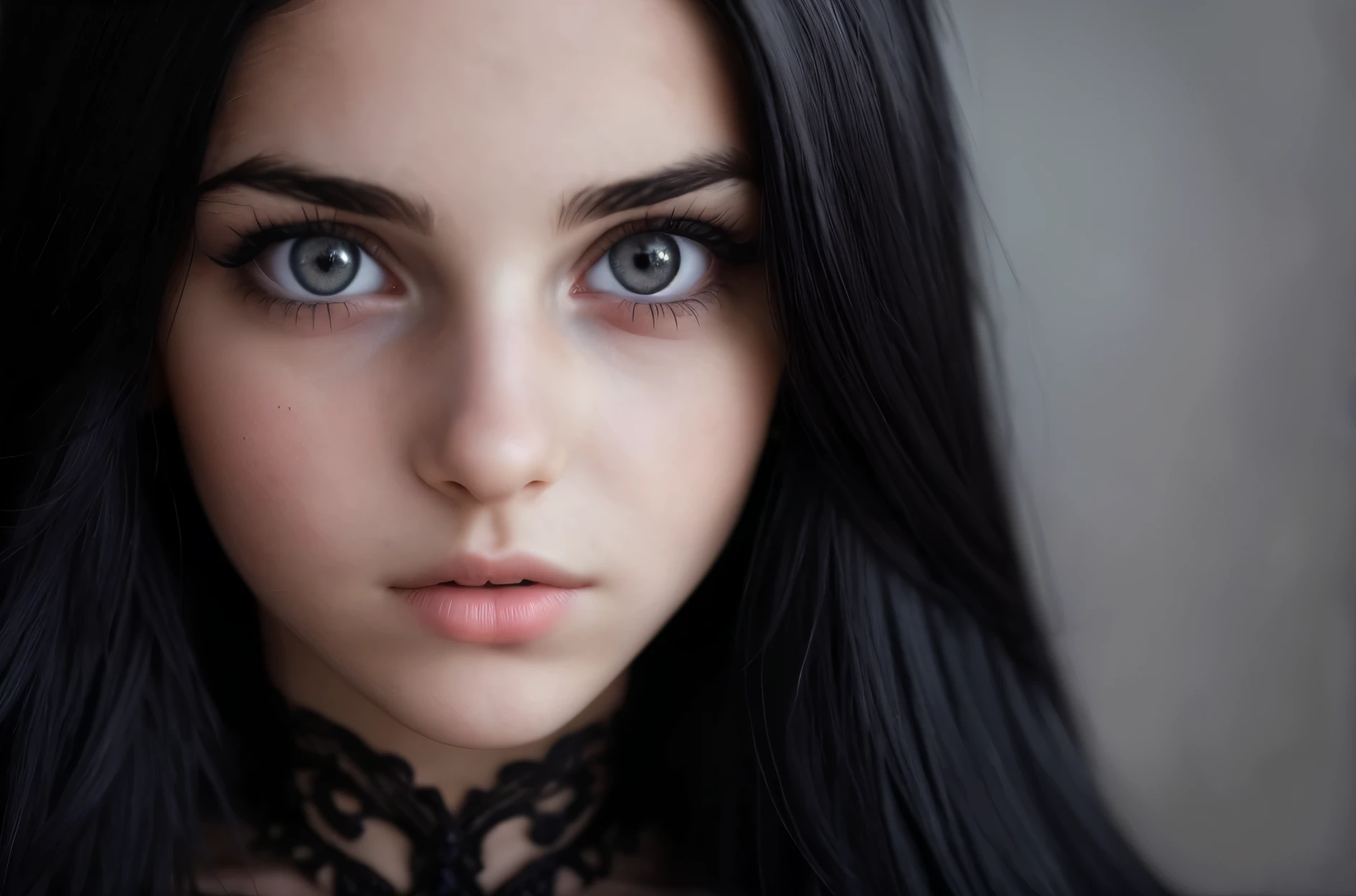 full body shot. a ultra real full body shot photo of 18 years old woman, black eyes. long black hair on covering her body At the background a ultra close up macro details, ultra contrast, of ultra dark decor. Intricate details of her beautiful eyes and perfect face. The most beautiful girl.