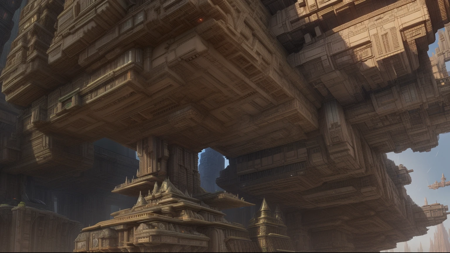 there is a very large building made of many different types of buildings, big and structured valhalla city, buildings covered with greebles, background of digital greebles, greeble!!, greeble, mandelbulb 3 d buildings, fractal buildings, greeble detail, mandelbulb architecture, greebles, intricate cyberpunk city, tectonic cityscape