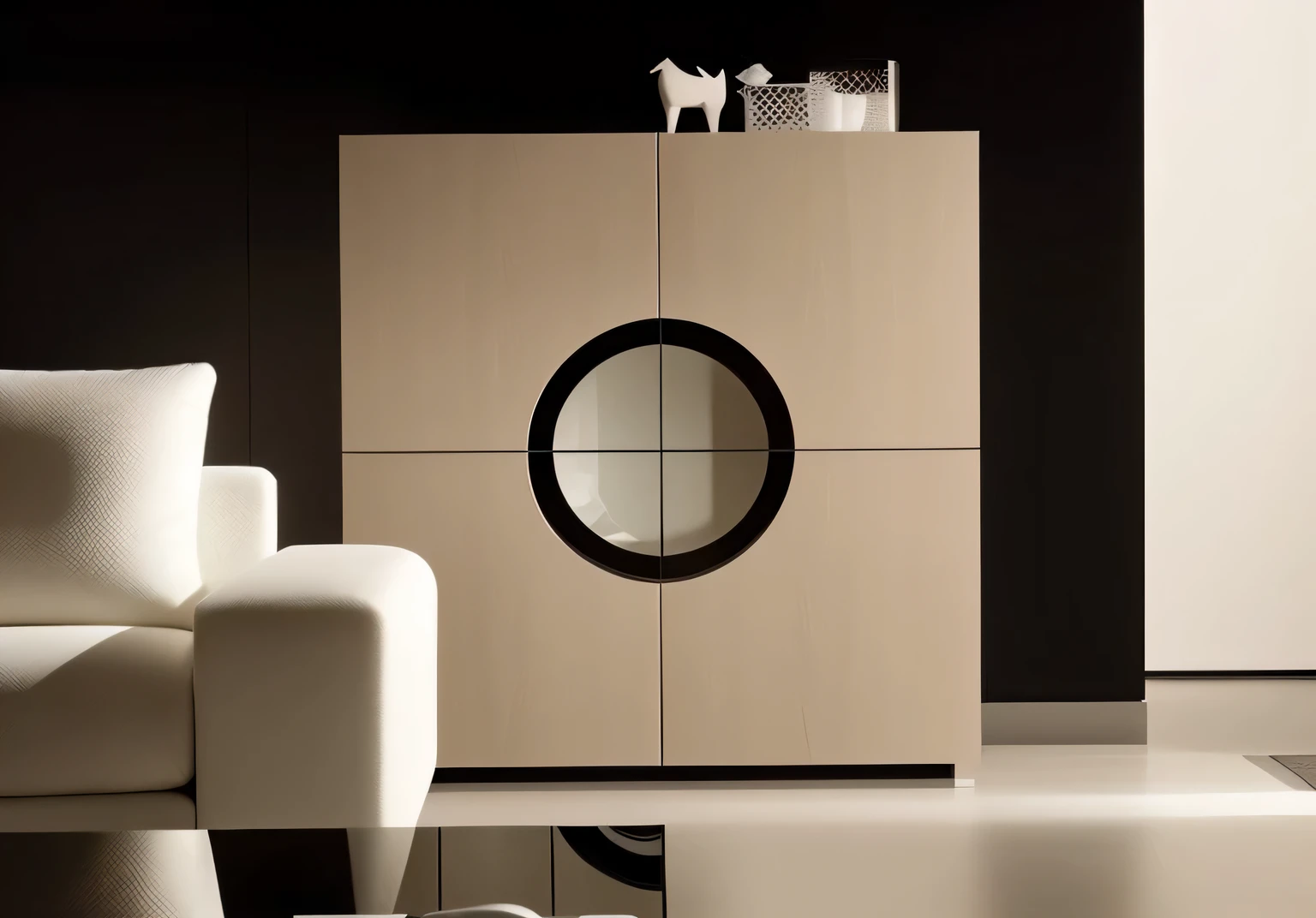 Close-up of white sofa and cabinet in room, Modern gallery furniture, Elegant futuristic wardrobe, cabinet furniture, designer furniture,  furniture, furniture design, futuristic furniture, furniture design art deco,  and modern, stylistic furniture, elegant furniture, furniture concept photo!!, 木制furniture, Modern and simple, futuristic decor, contemporary design, futuristic decoration