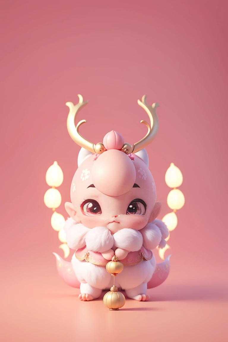Q version,Cute baby dragon,Chinese style,Pink space,Festive atmosphere,Spring Festival,Cute antlers