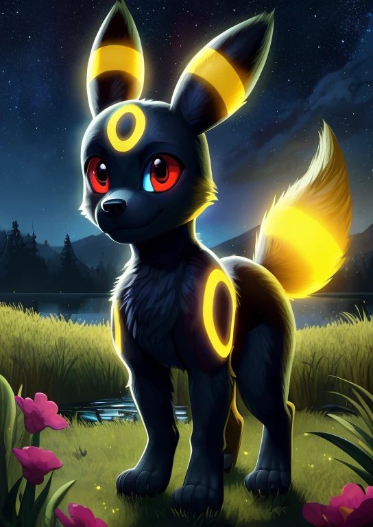 [:watercolor \(artwork\), monochrome:0.7], (by Tomer Hanuka, by Mike Mignola, by Yookie),
solo chibi ((quadruped feral:1.25) (umbreon)), (full-length portrait, three-quarter view:1.25),
BREAK,
grassland, starry night, lake, glowing, shiny, (detailed background, firefly:1.15),
(intricate:1.1), (high detail:1.3), (unreal engine:1.2), (masterpiece, best quality, 4k, 2k, shaded, absurd res)