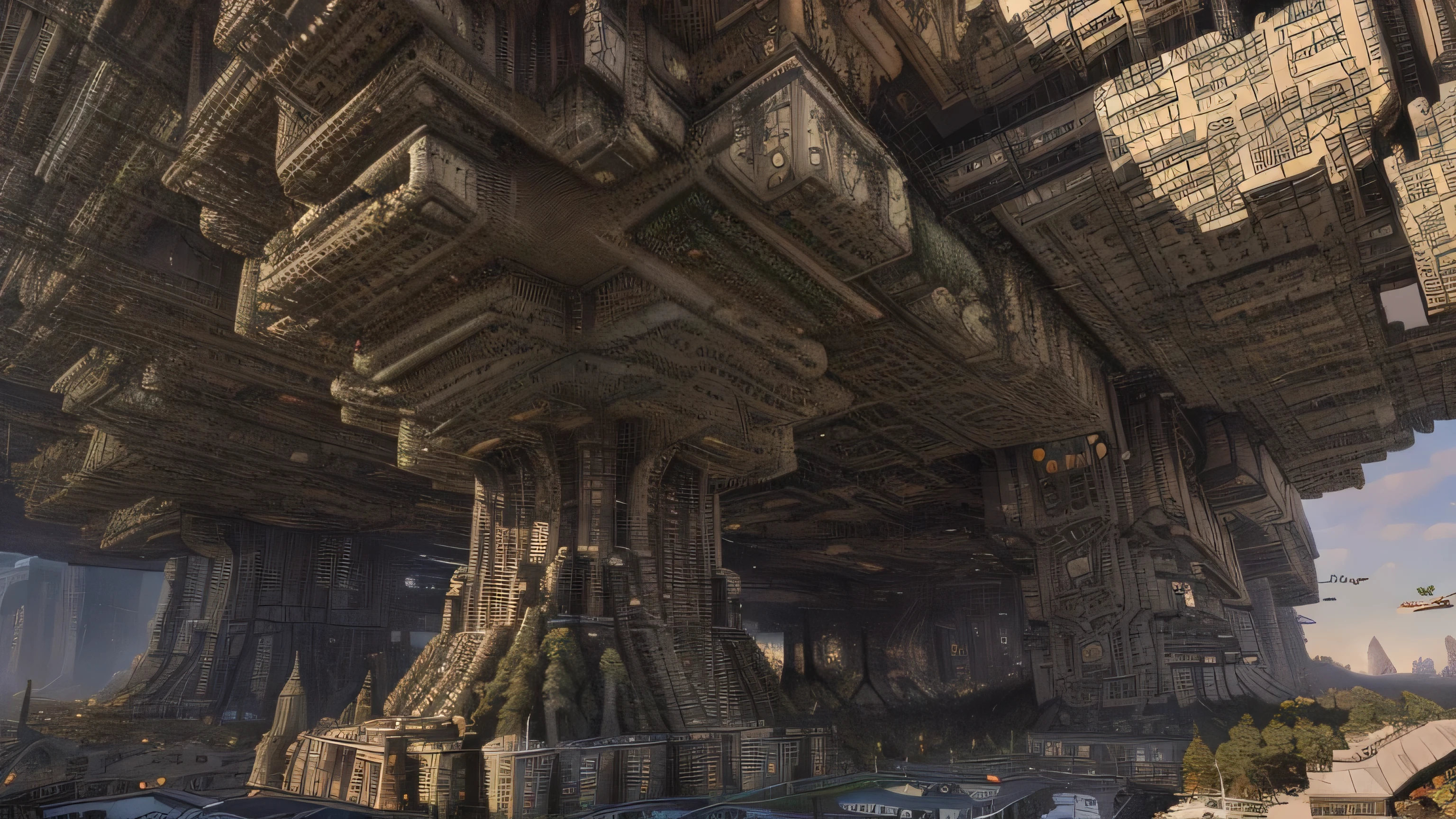 there is a very large building made of many different types of buildings, big and structured valhalla city, buildings covered with greebles, background of digital greebles, greeble!!, greeble, mandelbulb 3 d buildings, fractal buildings, greeble detail, mandelbulb architecture, greebles, intricate cyberpunk city, tectonic cityscape