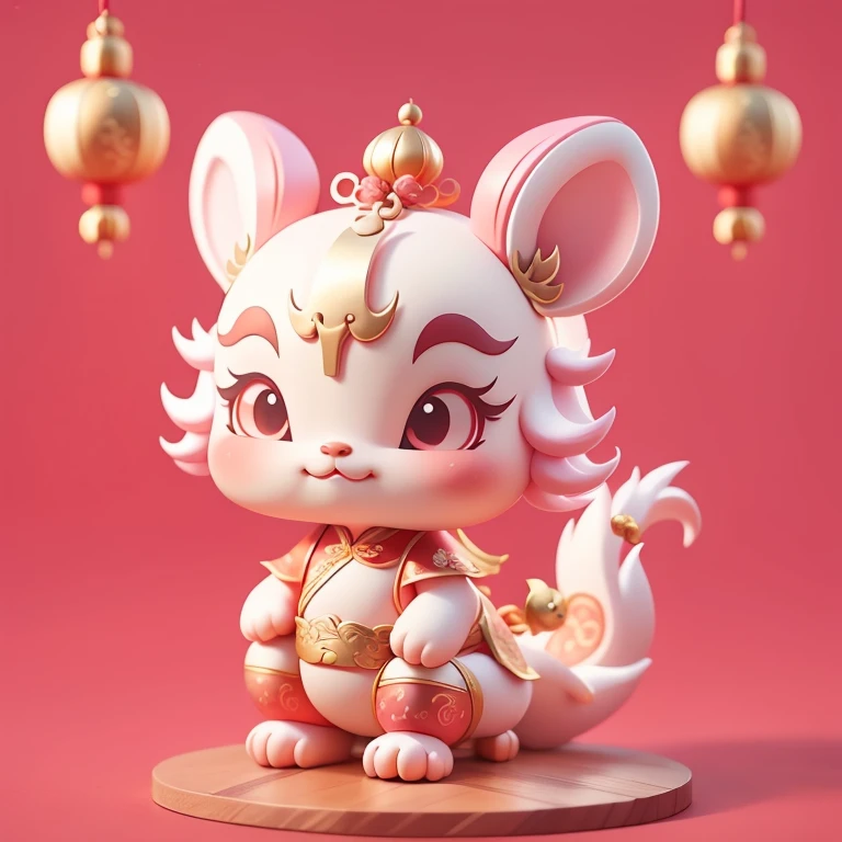 A cute Chinese dragon, There are dragon horns,Spring Festival,Festive atmosphere,Red pink and light gold styles, Decorations,