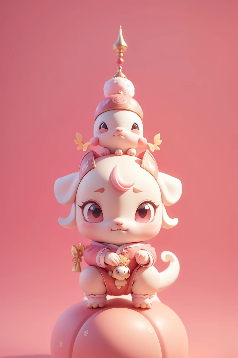 Q version，Cute baby dragon，Chinese style，Pink space，Festive atmosphere，Spring Festival，Cute antlers