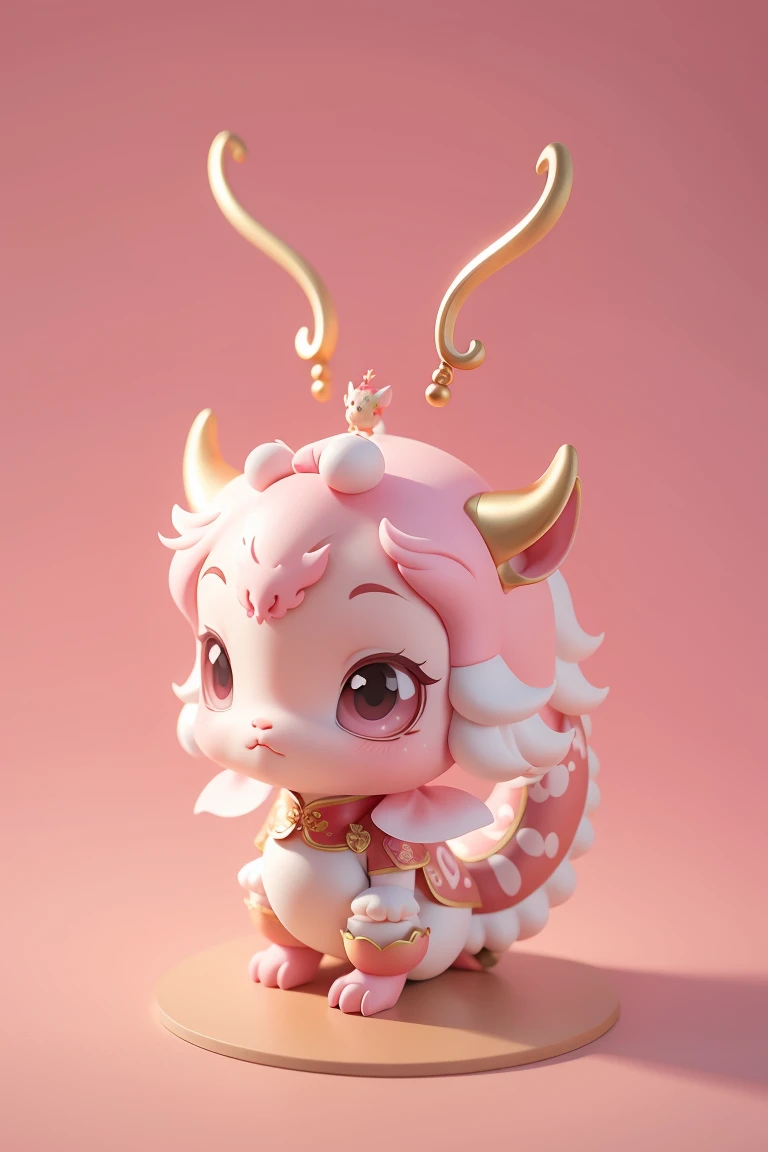 Q version，Cute baby dragon，Chinese style，Pink space，Festive atmosphere，Spring Festival，Cute antlers