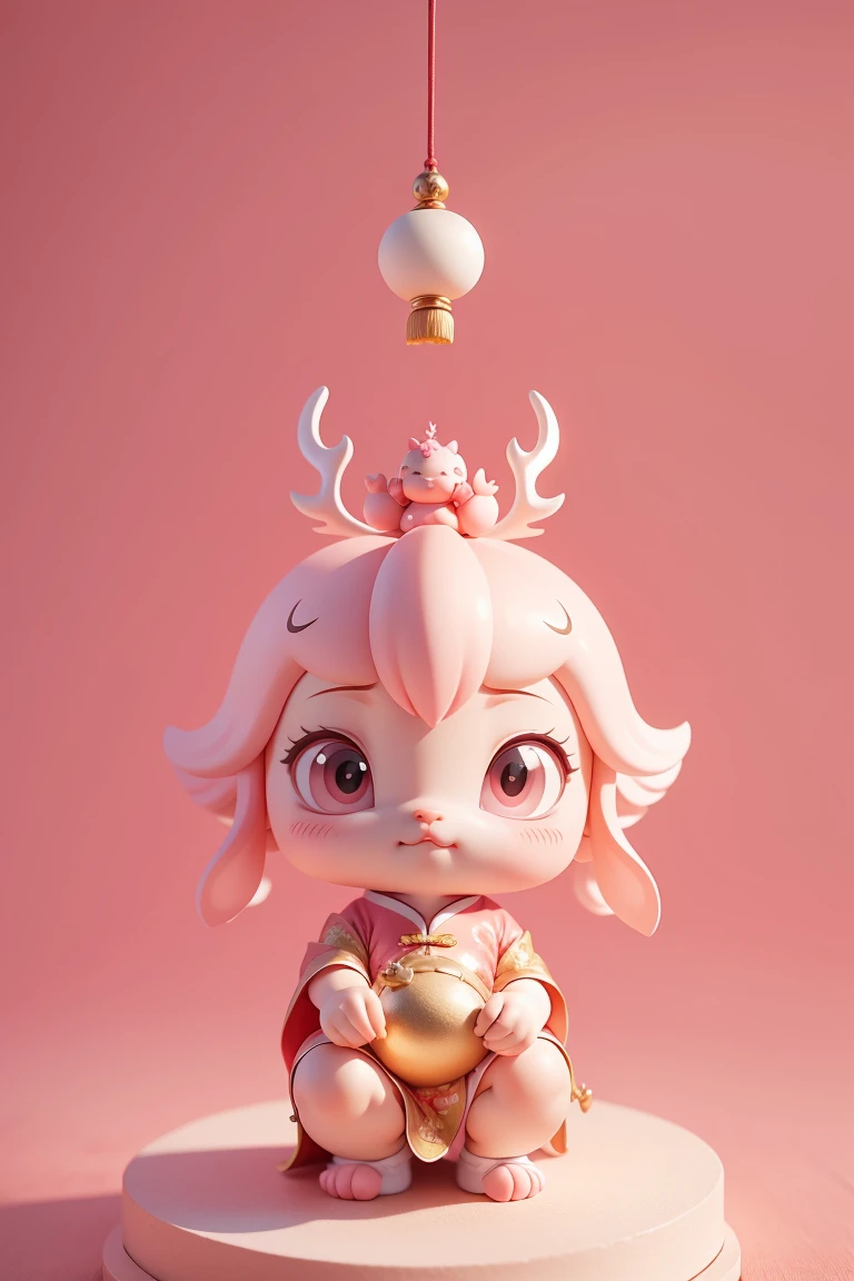 Q version,Cute baby dragon,Chinese style,Pink space,Festive atmosphere,Spring Festival,Cute antlers