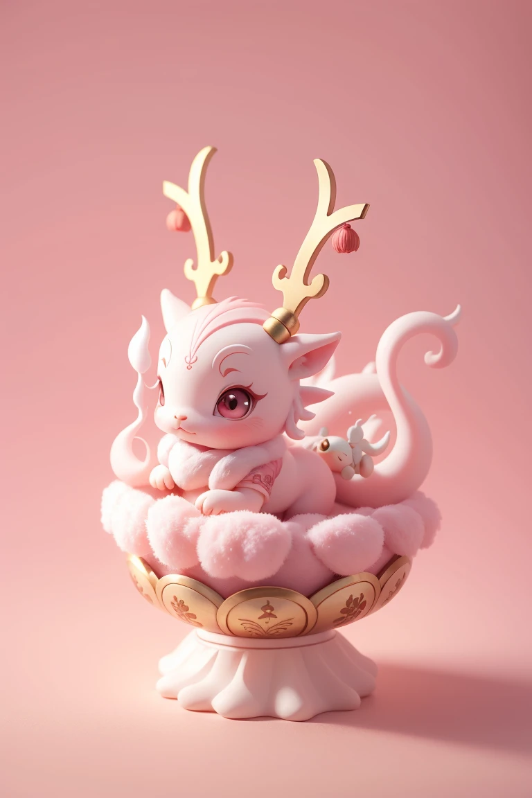Q version,Cute dragon,Chinese style,Pink space,Festive atmosphere,Spring Festival,Cute antlers,Chinese elements
