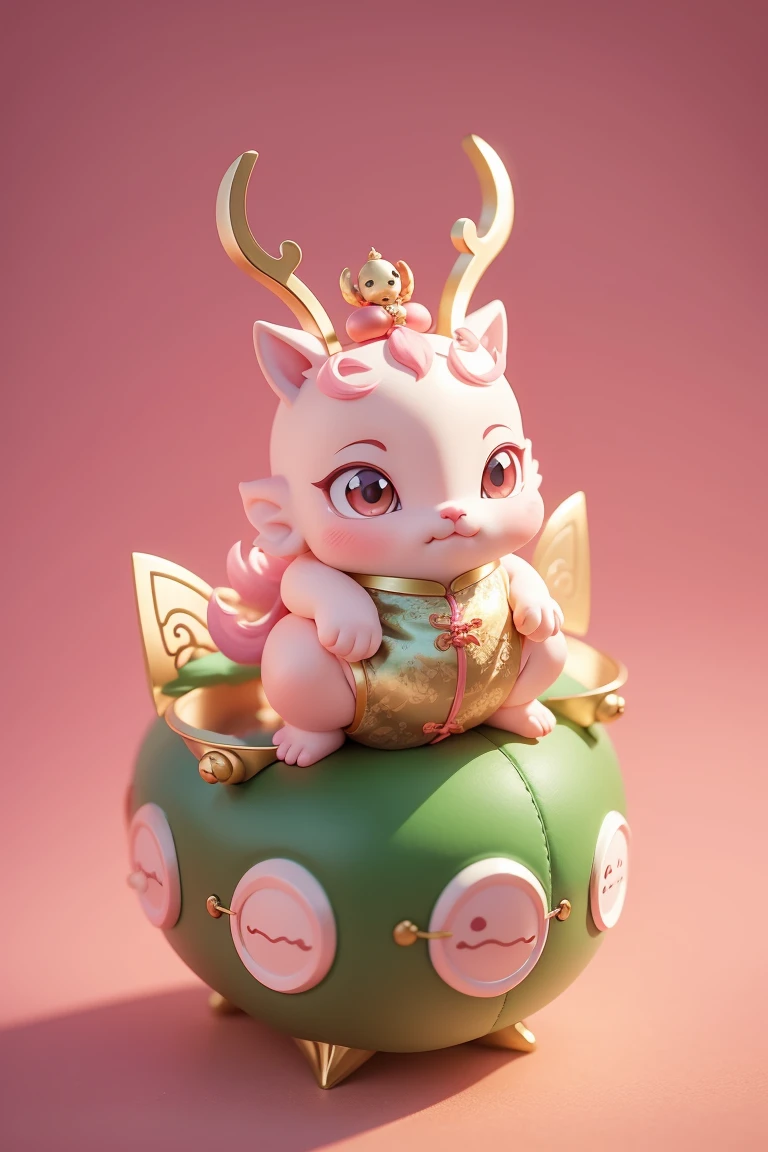 Q version,Cute baby dragon,Chinese style,Pink space,Festive atmosphere,Spring Festival,Cute antlers,Chinese elements