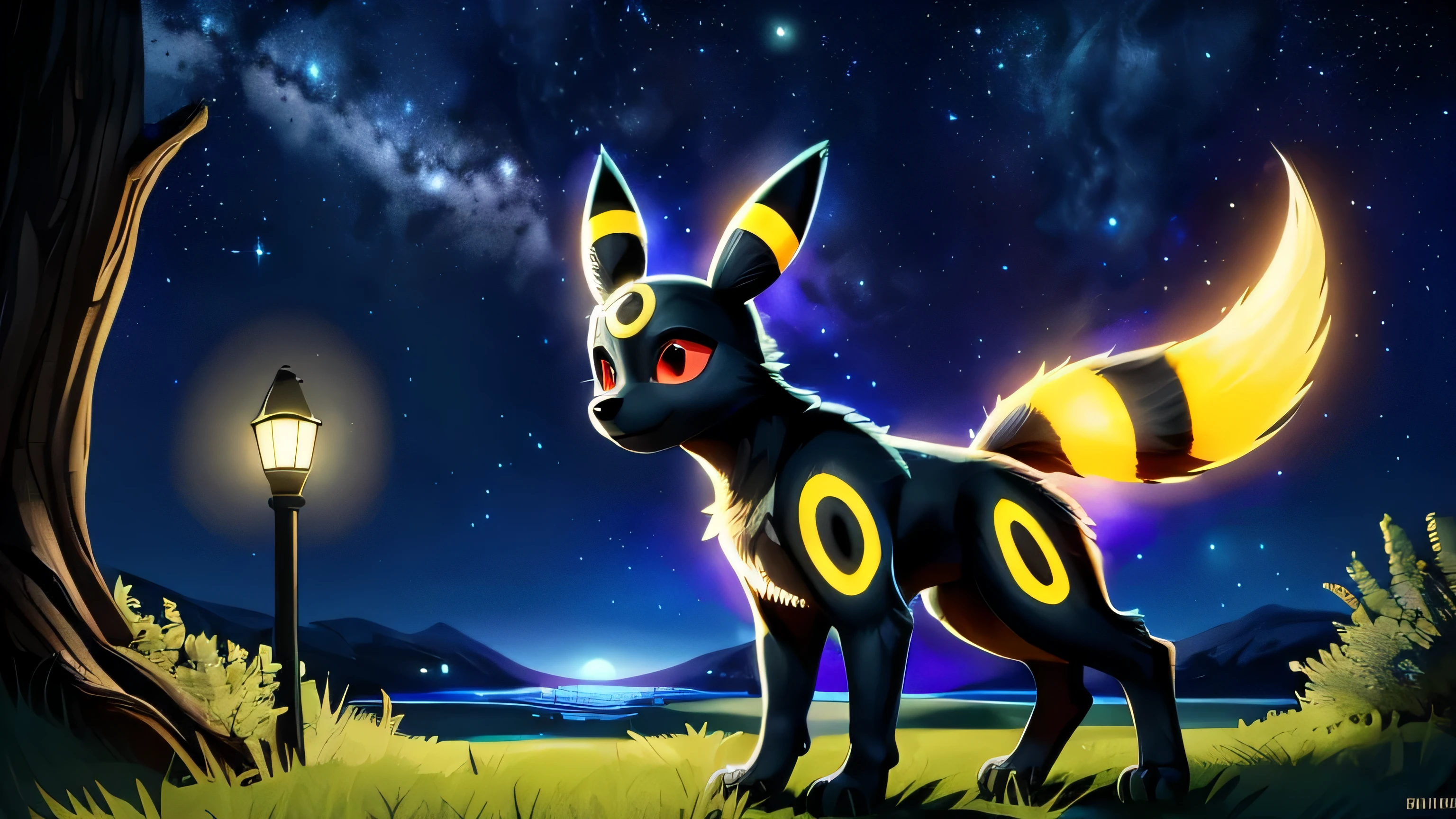 [:watercolor \(artwork\), monochrome:0.7], (by Tomer Hanuka, by Mike Mignola, by Yookie), solo chibi ((quadruped feral:1.25) (umbreon)), (full-length portrait, three-quarter view:1.25), BREAK, grassland, starry night, lake, glowing, shiny, (detailed background, firefly:1.15), (intricate:1.1), (high detail:1.3), (unreal engine:1.2), (masterpiece, best quality, 4k, 2k, shaded, absurd res)
