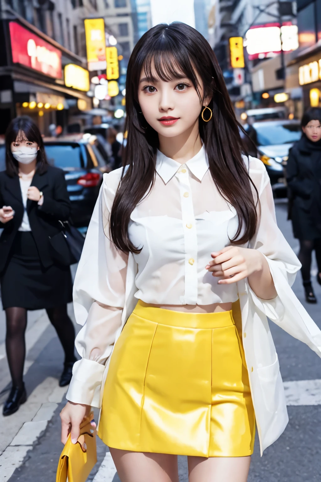 Idol、good style、、shiny yellow formal suit、、whole body、、tight mini skirt、、、
