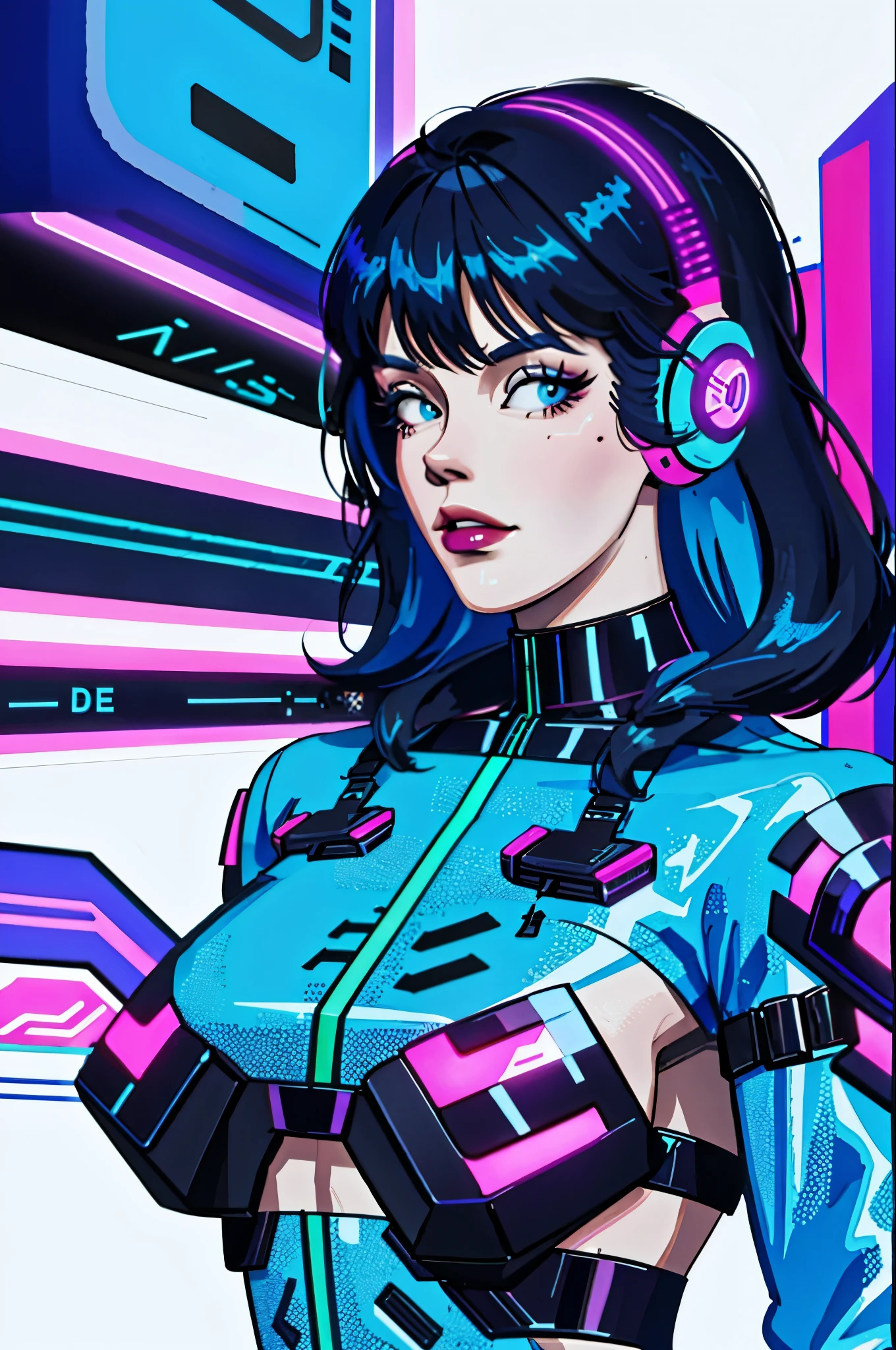 a digital painting of a woman with blue hair, cyberpunk art by Josan Gonzalez, behance contest winner, afrofuturism, synthwave, neon, glowing neon