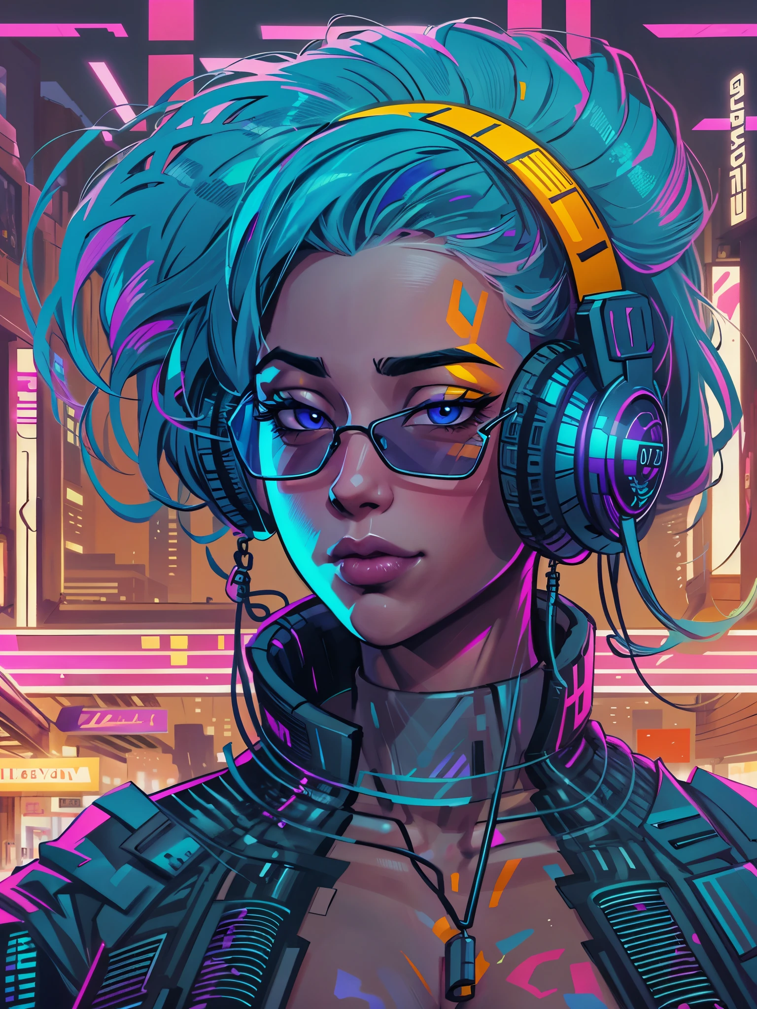 a digital painting of a woman with blue hair, cyberpunk art by Josan Gonzalez, behance contest winner, afrofuturism, synthwave, neon, glowing neon