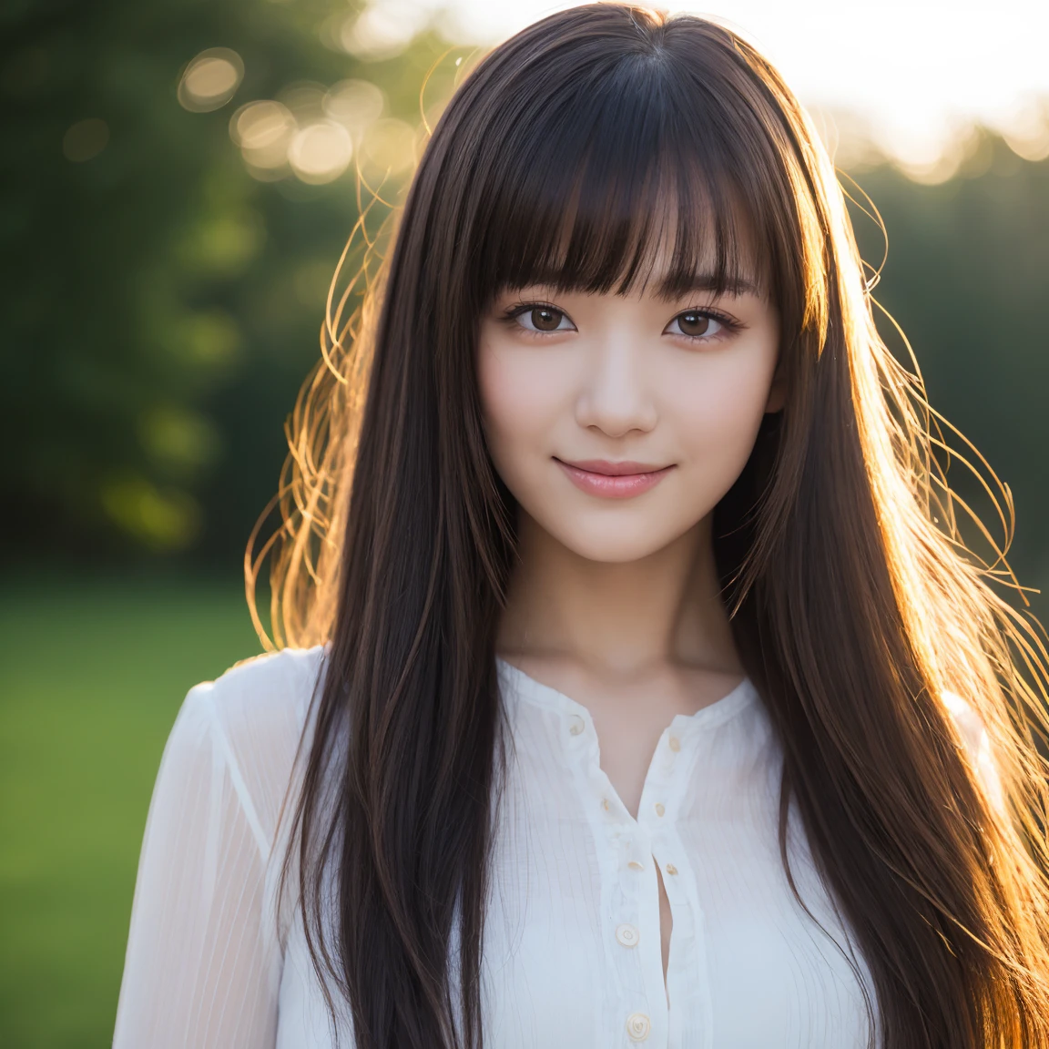 (((masterpiece))), top-quality, ultra-detailliert, Extremely detailed, Detailed background, light rays, Very beautiful girl, japanese, 16 yo, Detailed face, Solo, smile, (Full body:1.3), (random hairstyles :1.2), Bangs, (Young Face), (Perfect body:1.1), blouse, sunrise glow, Summer, in 8K, Wallpaper, amazing, finely detail, Ultra-detailed, 超A high resolution, Extremely detailed, Pure erotic face, extremely detailed eye and face, Beautiful detailed eyes, highlydetailed skin, No makeup, (Natural Skin),