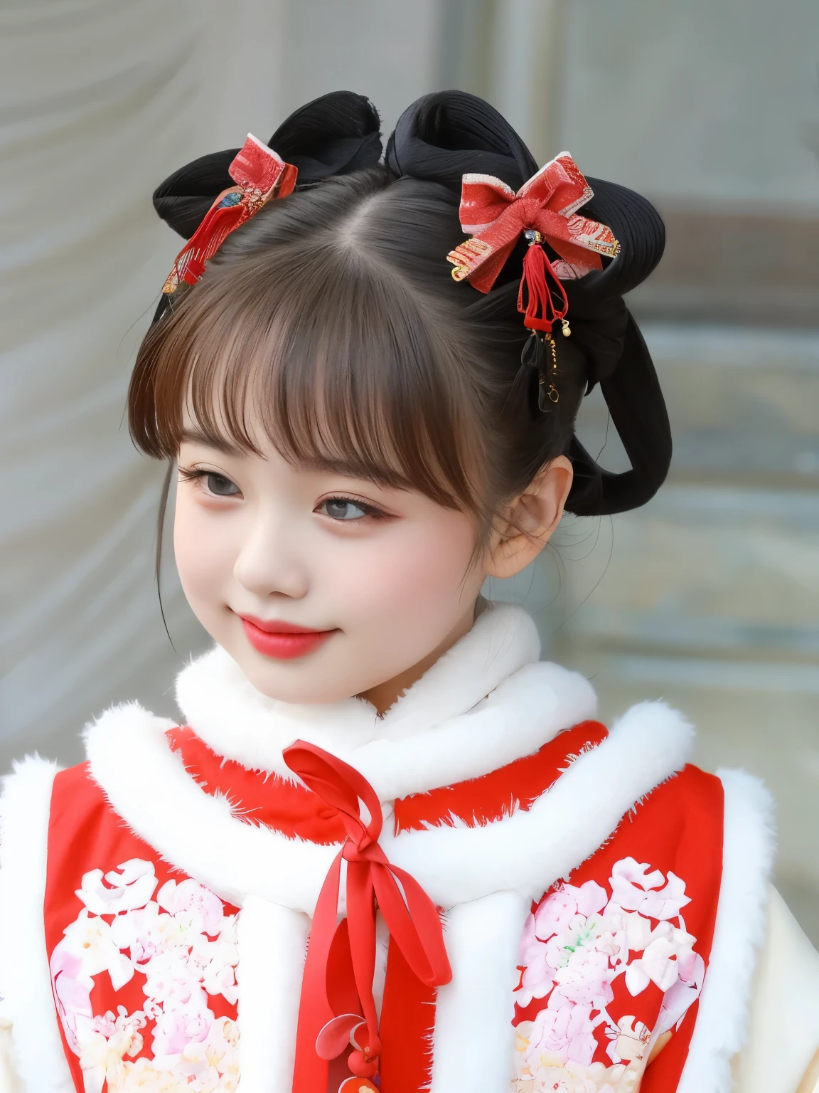 girl wearing hanfu，black hair，Chinese little girl，national style