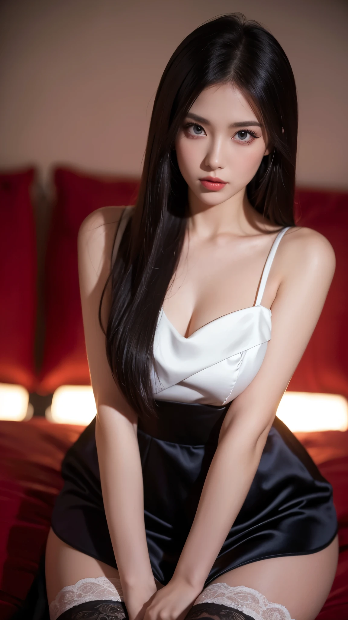 (Beautiful 25-year-old Hong Kong beauty, black and white corset,miniskirt,),((Realistic lighting, best quality), 8k, masterpiece:1.3)),intricate details, sharp focus:1.2, 1 girl, Beautiful woman with perfect figure:1.4, slim abs:1.1, ((colorful hair)),Lie on the bed indoors,Super thin face,beautiful eyes,double eyelids,,sharp teeth, Grinning,Leaks out of the entire delicate breast, (Galactic Shaman with Quantum Energy Fantasy), Fantasy magic, Long hairstyles, dark light night, complex, ethereal, sharp focus, illustration, Very detailed, number, concept art, matte, (The Art of WLOP),