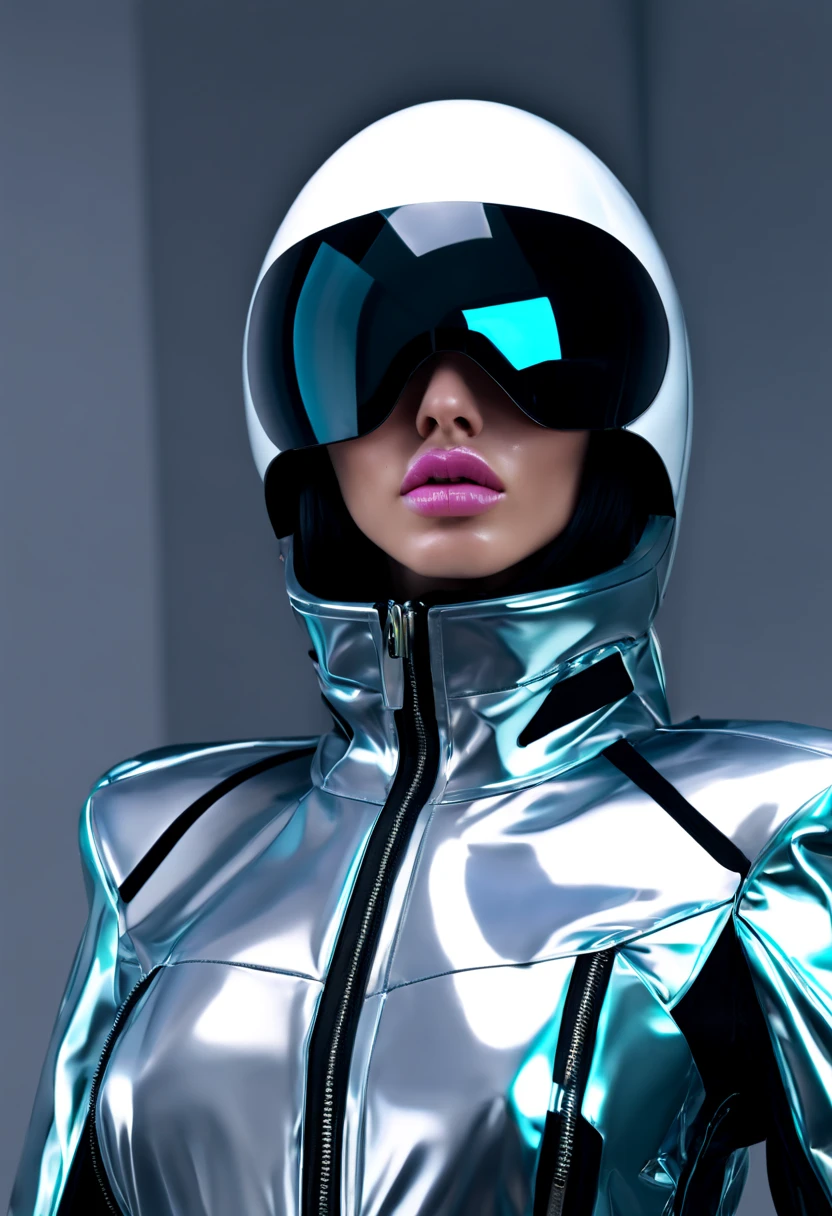 female model, professional photoshoot, sci-fi chic:0.4, futuristic haute couture:0.3, glitch aesthetic:0.3, haute couture:0.4 , portrait close up, by Balenciaga high fashion creator , 