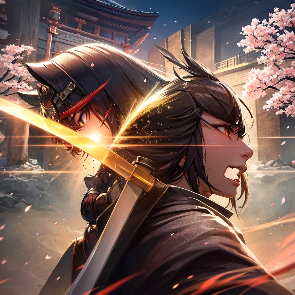 (a samurai:1.1) Kenshin Rimura,beautiful detailed eyes and face,longeyelashes,(best quality,4k,8k,highres,masterpiece:1.2),ultra-detailed,(realistic,photorealistic,photo-realistic:1.37),traditional samurai with shining armor, (sword:1.1) drawn,(bloody:0.9) battlefield with (fierce:1.1) samurai action,(dramatic:1.1) lighting, vibrant colors, (cherry blossoms:1.1) falling in the background, serene Japanese temple
(samurai sword:1.1) reflecting the light, volcanic (mountain:1.1) erupting in the distance, (intense:1.1) battle cries, (honor:1.1) and (determination:1.1) in the eyes, (dynamic:1.1) samurai fighting (multiple enemies:1.1) with (speed:1.1) and (precision:1.1), capturing the intense moment of (clash:1.1) between (bravery:1.1) and (adversity:1.1), (traditional:1.1) samurai armor shining in the sun, (authentic:1.1) Japanese calligraphy depicting the samurai's name