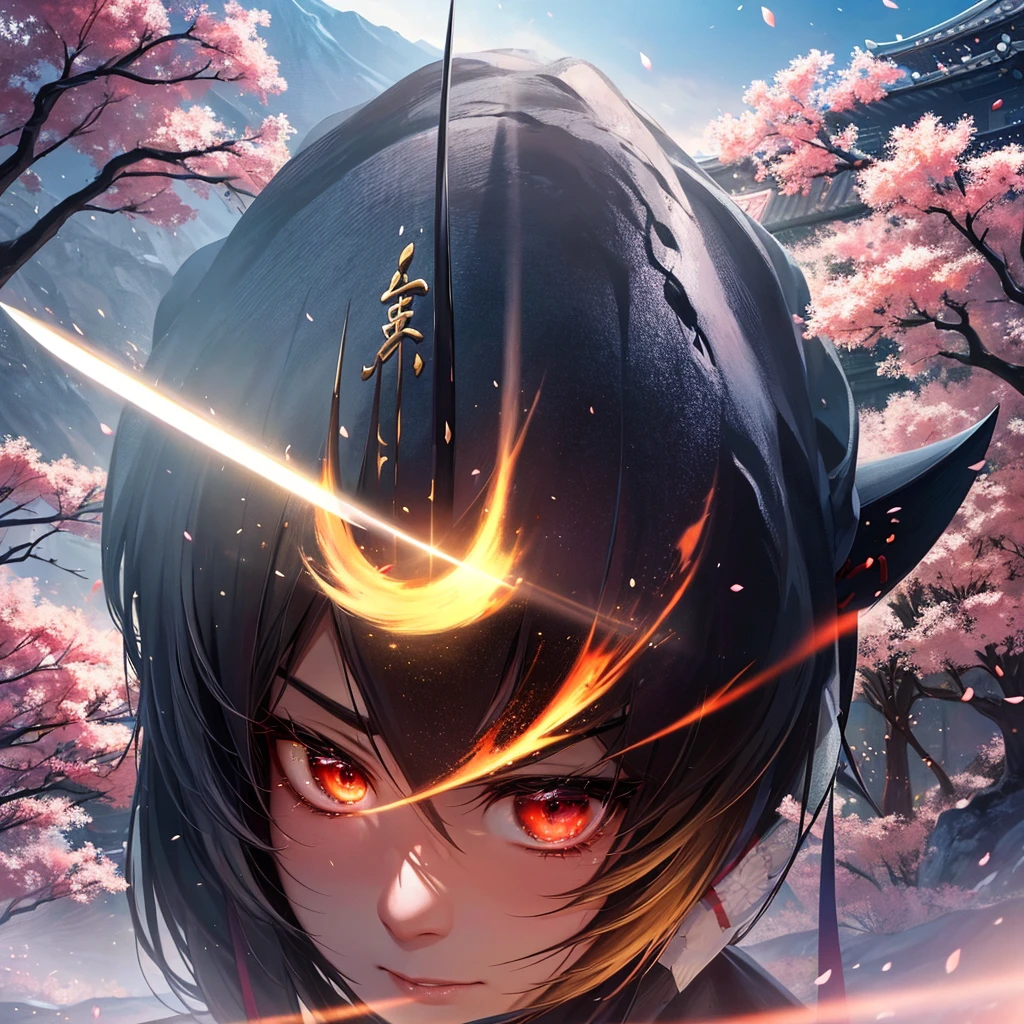 (a samurai:1.1) Kenshin Rimura,beautiful detailed eyes and face,longeyelashes,(best quality,4k,8k,highres,masterpiece:1.2),ultra-detailed,(realistic,photorealistic,photo-realistic:1.37),traditional samurai with shining armor, (sword:1.1) drawn,(bloody:0.9) battlefield with (fierce:1.1) samurai action,(dramatic:1.1) lighting, vibrant colors, (cherry blossoms:1.1) falling in the background, serene Japanese temple 
(samurai sword:1.1) reflecting the light, volcanic (mountain:1.1) erupting in the distance, (intense:1.1) battle cries, (honor:1.1) and (determination:1.1) in the eyes, (dynamic:1.1) samurai fighting (multiple enemies:1.1) with (speed:1.1) and (precision:1.1), capturing the intense moment of (clash:1.1) between (bravery:1.1) and (adversity:1.1), (traditional:1.1) samurai armor shining in the sun, (authentic:1.1) Japanese calligraphy depicting the samurai's name
