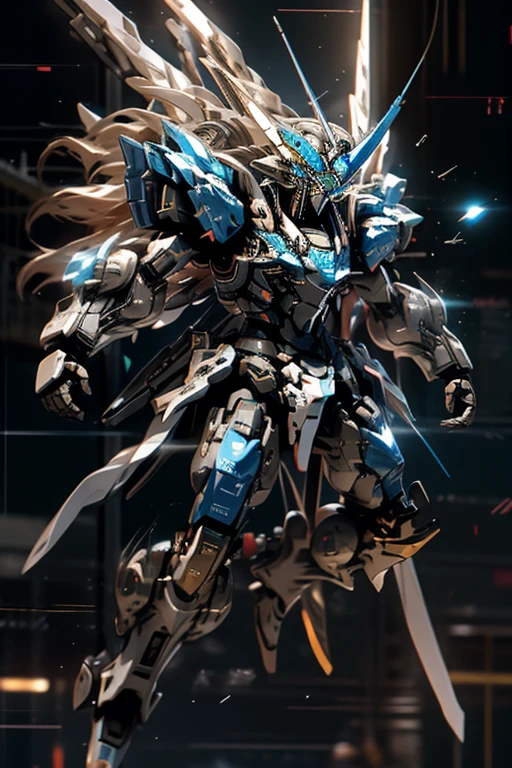 Handsome,zhao yun,long hair,Cool special effects,Blue two-dimensional mecha,(not human),无敌Handsome,Long gun