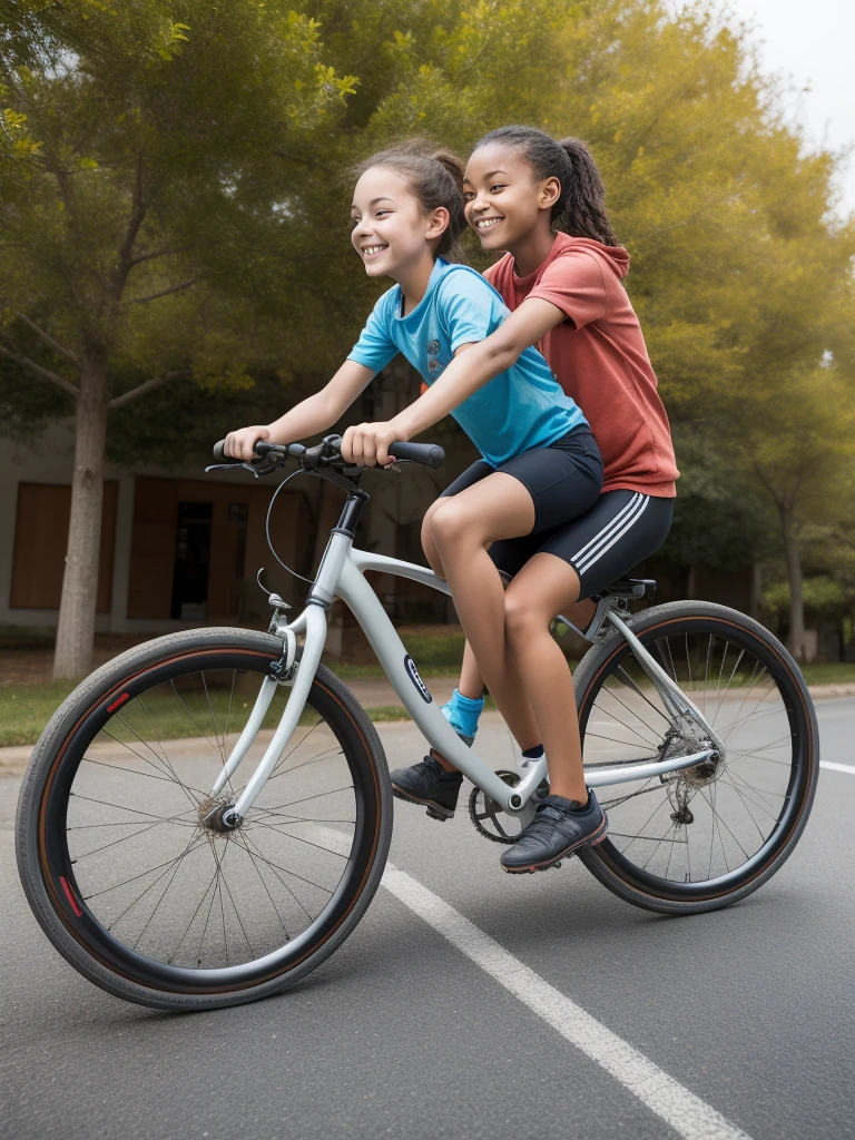 1girl, teenager on a bicycle with trainingwheels.