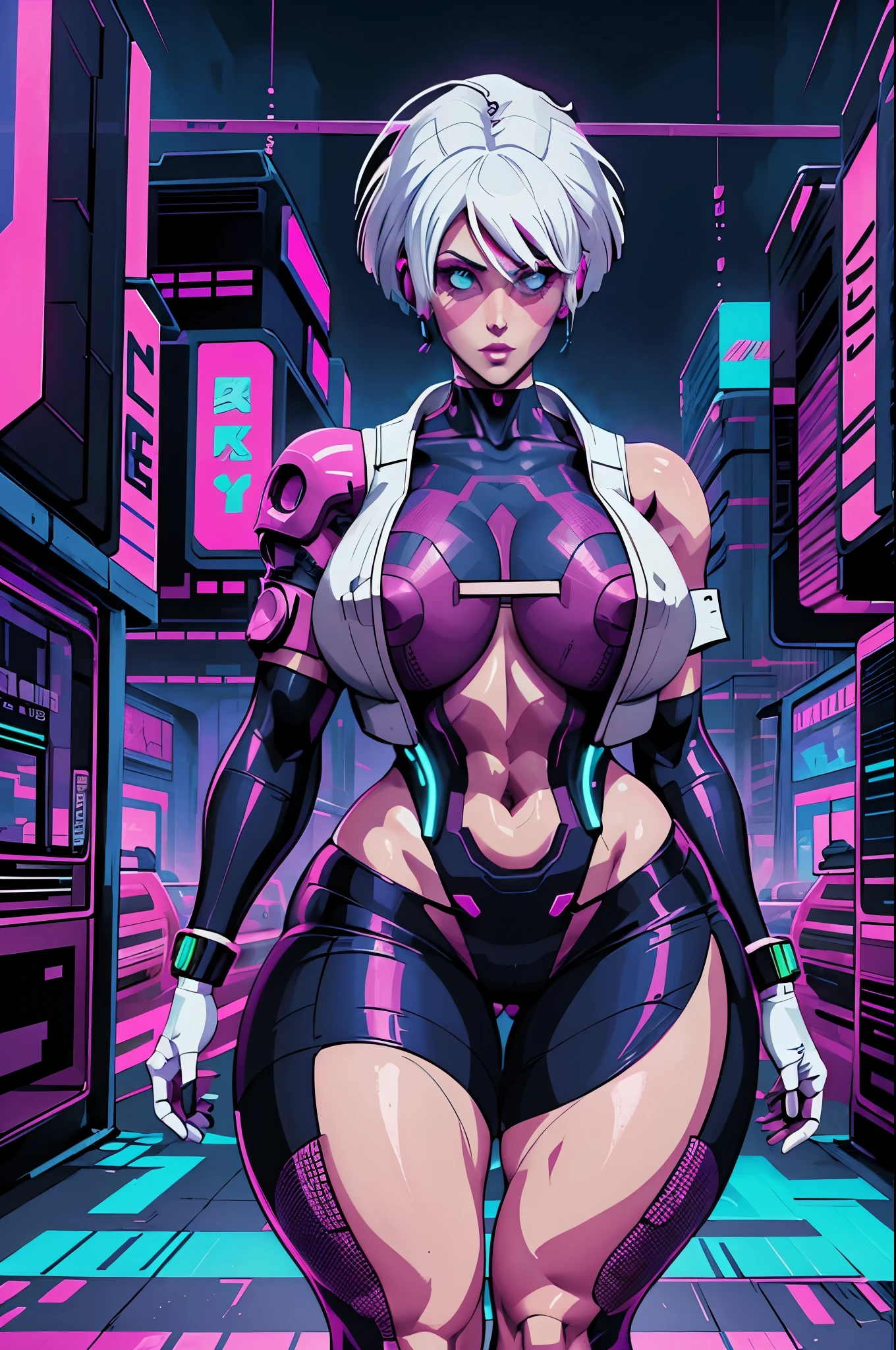 a digital painting of a woman with white hair, cyberpunk art by Josan Gonzalez, behance contest winner, afrofuturism, synthwave, neon, glowing neon