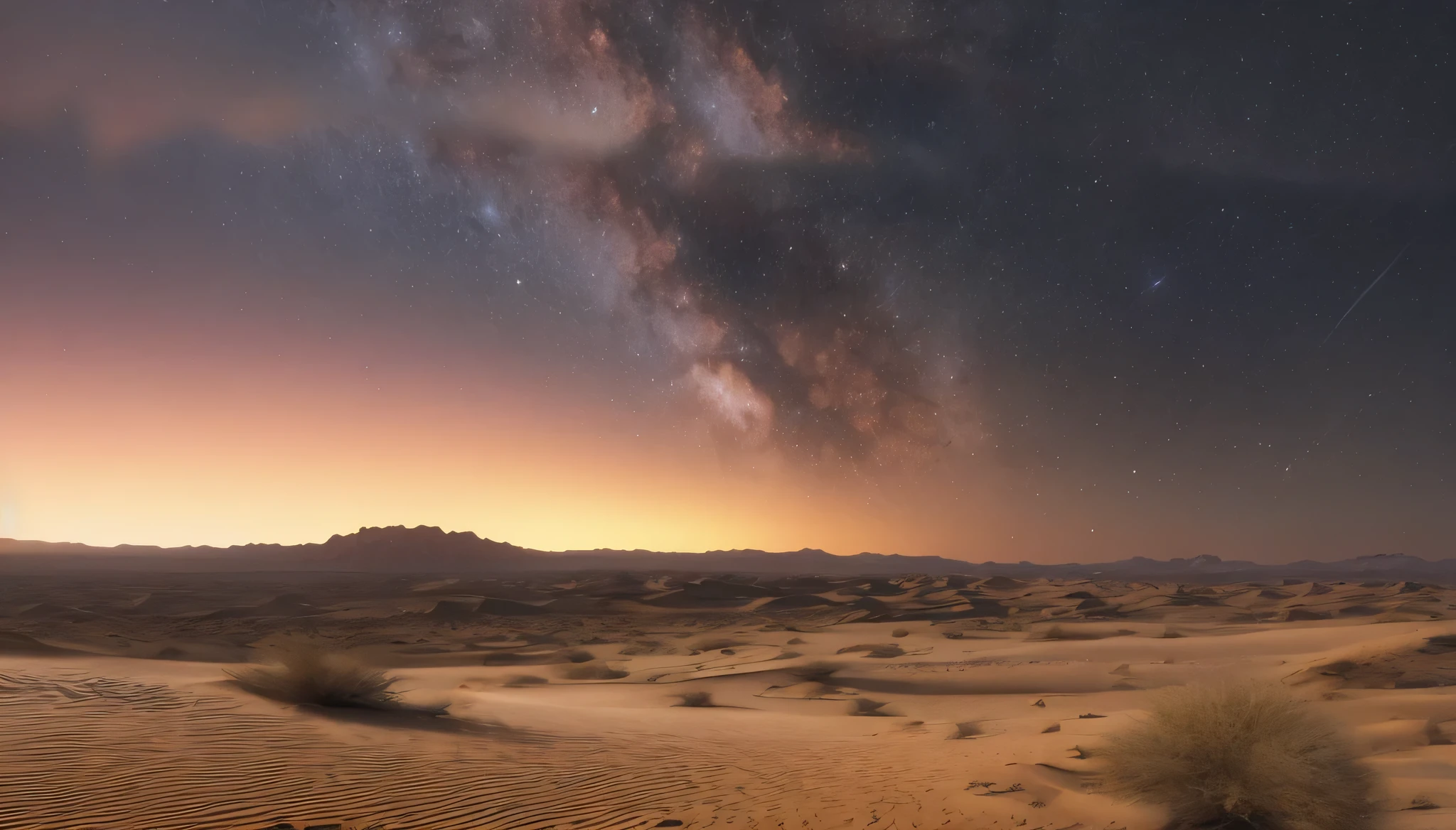 arafed desert with a star filled sky and a few bushes, martian sands background, hq 4k wallpaper, unreal engine 4k wallpaper, sand and desert environment, unreal engine 5 4 k uhd image, somewhere in sands of the desert, hq 4k phone wallpaper, 8 k wallpaper, 8k wallpaper, 8 k landscape render, starry sky 8 k