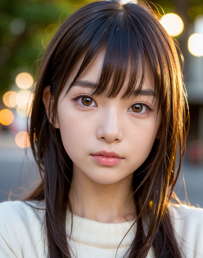 best quality, face focus, soft light, ultra high res, (photorealistic:1.4), RAW photo,
1japanese girl, solo, cute, (pupil, lights in the eyes),  detailed beautiful face, (),(high resolution detail of human skin texture),
(long hair),
Outside, Tokyo,
Damask white sweater, open ,
(portrait)