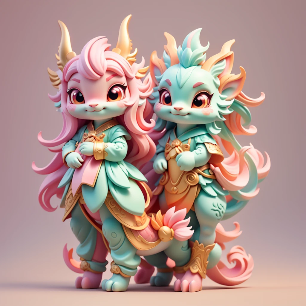 Chinese anime style dragon，Mane and pink dragon horns, Lovely and detailed digital art, Lovely numbers, Lovely 3D rendering, Lovely numbers艺术, 3D rendering stylization, Super detailed fantasy characters, 8k high quality detailed art, Lovely detailed artwork, Stylized for 3D rendering, Stylized 3D rendering, Cute little dragon, Detailed fanart, Fantasy creatures，The dragon is running