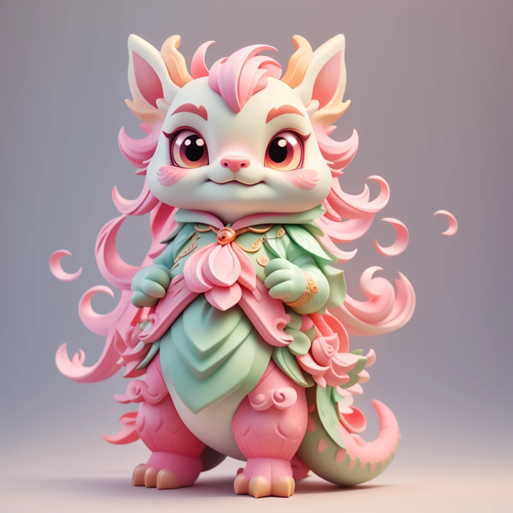 Chinese anime style dragon，Mane and pink dragon horns, Lovely and detailed digital art, Lovely numbers, Lovely 3D rendering, Lovely numbers艺术, 3D rendering stylization, Super detailed fantasy characters, 8k high quality detailed art, Lovely detailed artwork, Stylized for 3D rendering, Stylized 3D rendering, Cute little dragon, Detailed fanart, Fantasy creatures，The dragon is running