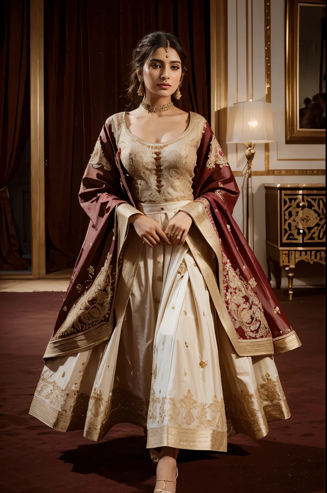 Generate an image of the actress in an elaborate couture gharara set, featuring detailed embroidery and luxurious fabrics.