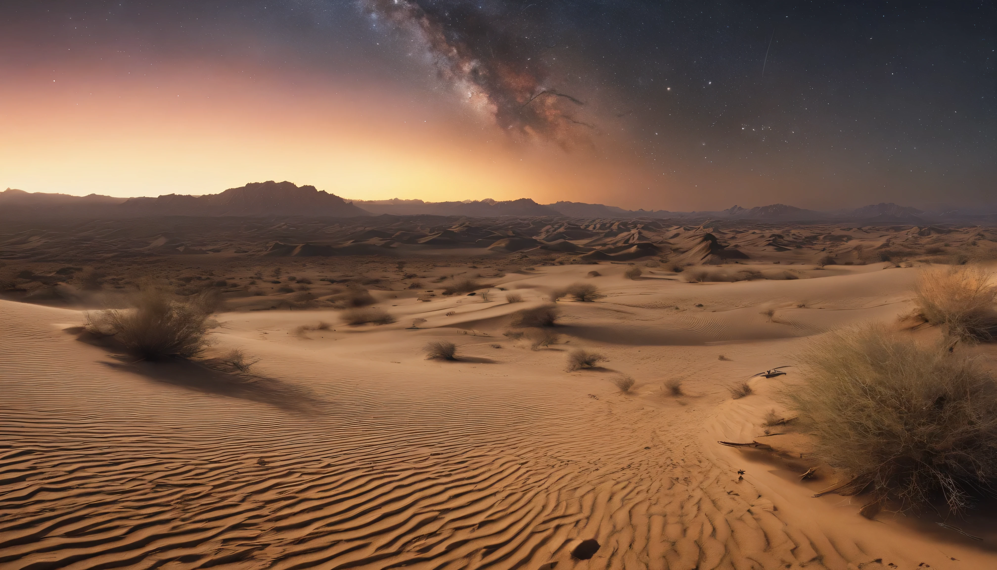 ultra fine gravel,Starry sky at night,nebula,Stars,aurora,北aurora,low vanishing point,Low angle viewing angle,look up to,{{{masterpiece}}}、{{best quality、A super detailed illustration、beautiful fine sand}}、{very delicate light}、{nature、}、{{Delicate starry sky、more transparent stars、high quality gravel、Quality mountains、very fine 8KCG wallpaper}}、(desert场景)、((street office))、sunrise、randomly distributed clouds、(desert)、plain、(rain)、((sandstorm)),glowing particles,Low angle viewing angle,Road,Low angle viewing angle,low vanishing point