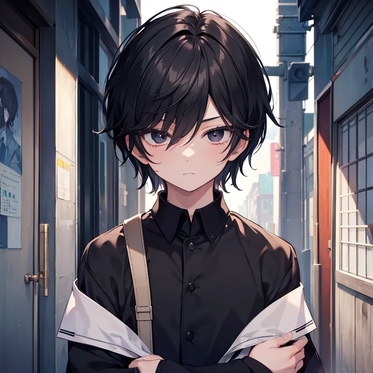  masterpiece, best quality, ultra detailed, 1 boy, short black hair, delinquent, sharp black eyes, sleepy eyes, highschool uniform.