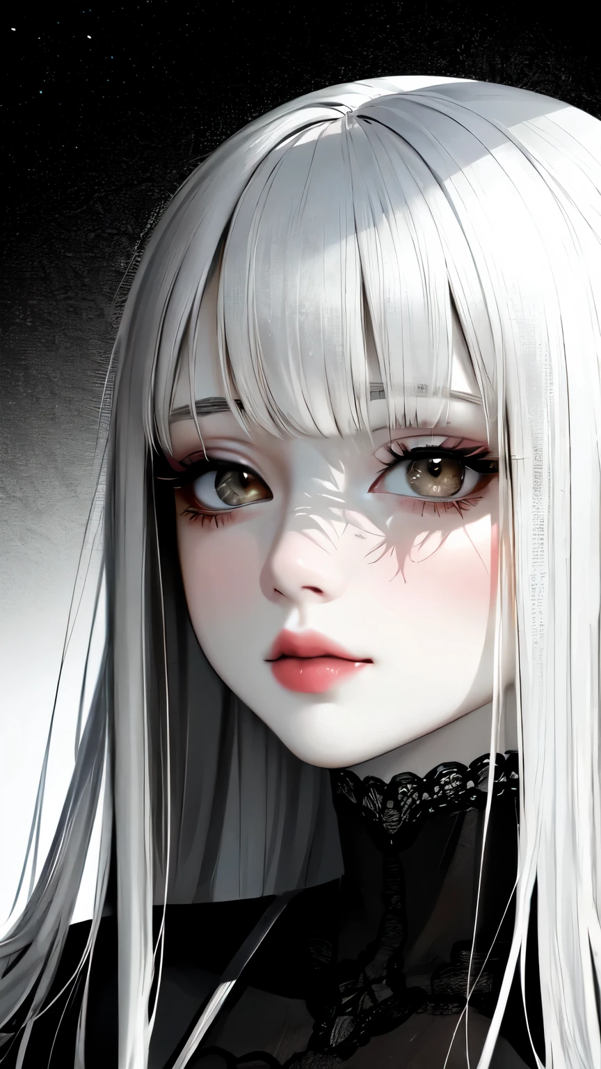 ((best quality)), ((masterpiece)), (detailed), perfect face 1 girl, pretty face, noble，((white eyes)), sexy pose,Lace suspenders， Fundo verde claro,monochrome， space, (lightroom:1.13), soft light, (natural skin texture:1.2), (Surrealism:1.2), sharp focus, focus,[[actual]]。8K quality，