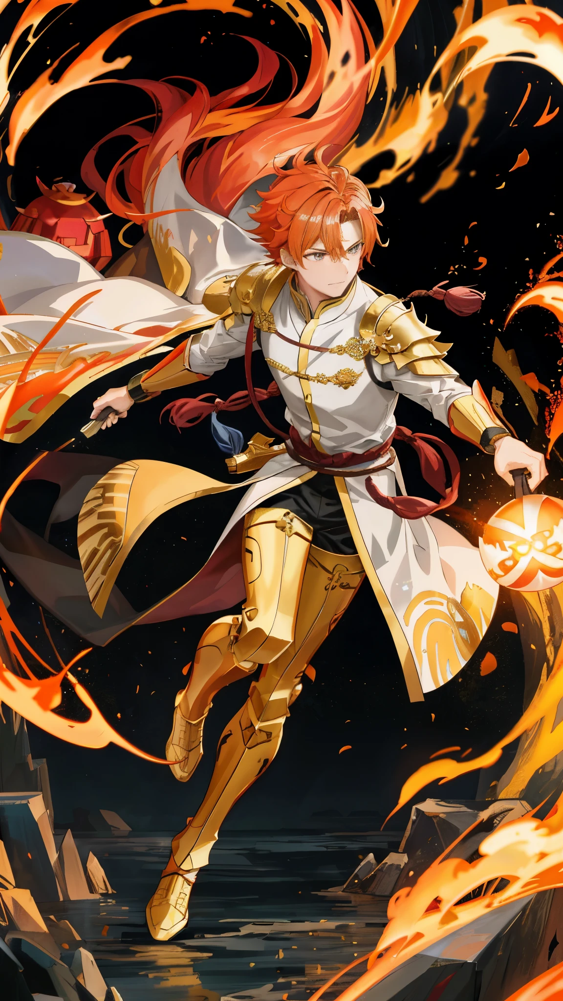 带有fire的的特写镜头, Golden Paladin, 背景中召唤fire焰铠甲, ((King of AI Art)), fire, King of AI Art, Detailed key animation art, Profile picture 1024px, official artwork, complete art, fire Element, From the night of the ark,带着炽热的金色fire焰翅膀, Super details, 8k