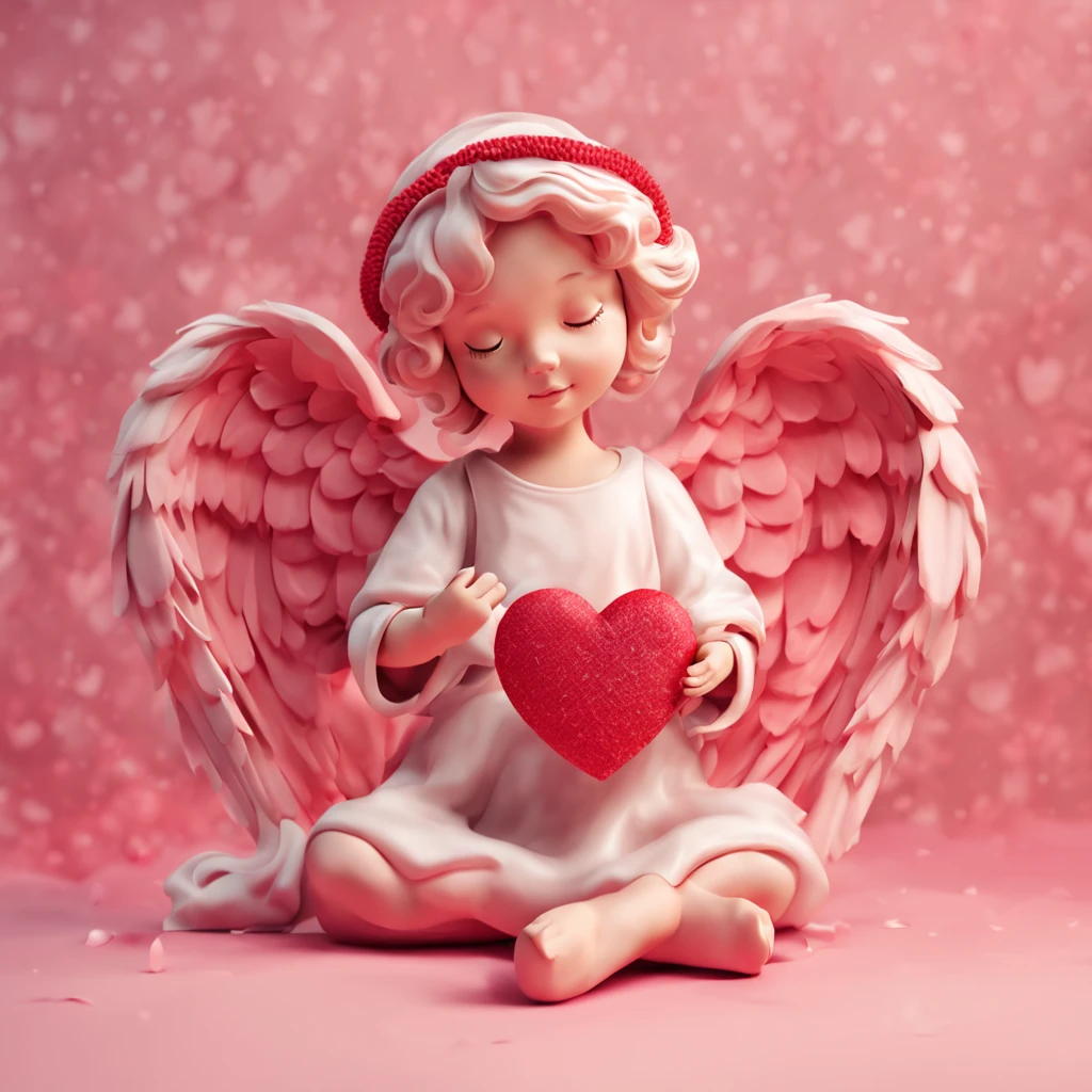 Instagram post of valentine day with a 3D angel as wallpaper