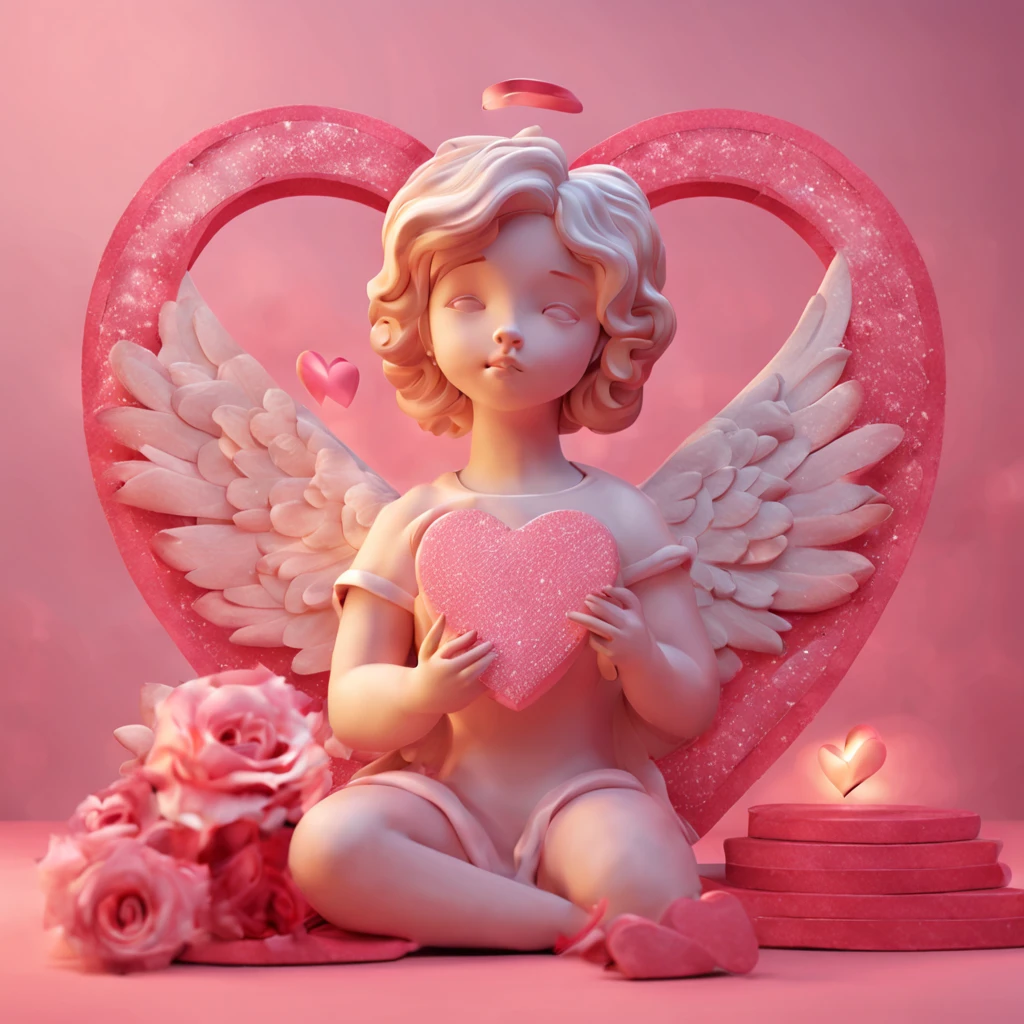 Instagram post of valentine day with a 3D angel as wallpaper