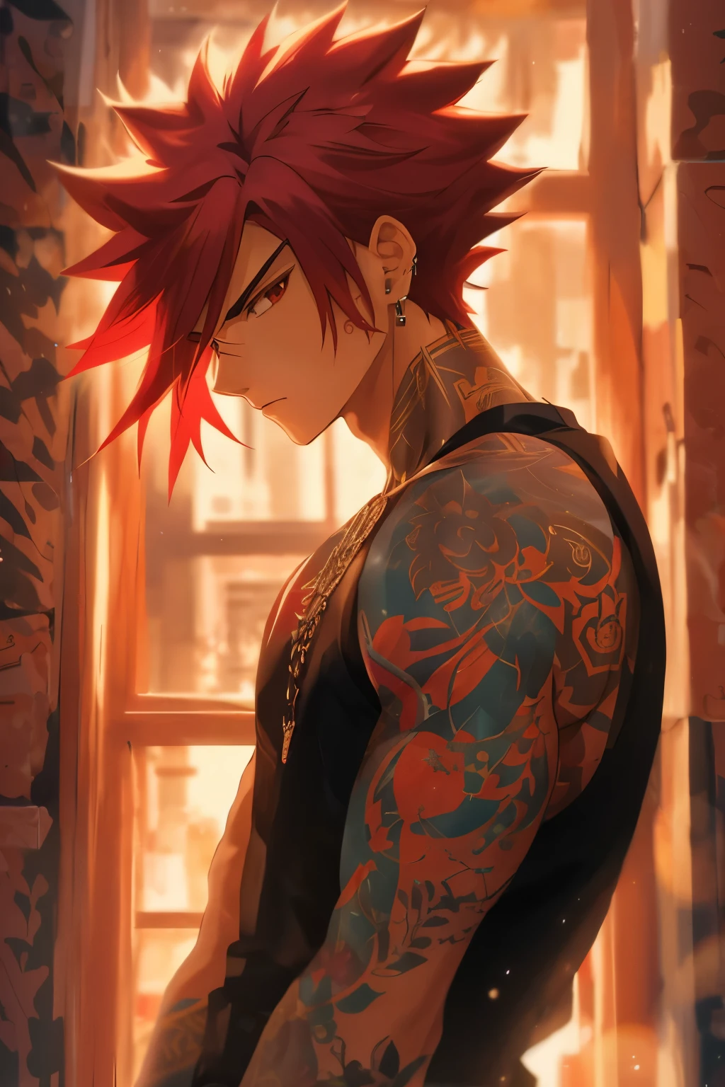 cara de anime com cabelo ruivo e tatuagens em frente a uma janela, anime foda 8k, estilo anime 4k, handsome guy in demon slayer art, Linda pose de anime, Papel de parede de anime 4k, Papel de parede de anime 4K, anime homem bonito, menino anime de cabelo laranja, papel de parede de anime, 4k manga wallpaper, personagem de anime masculino, hd papel de parede de anime