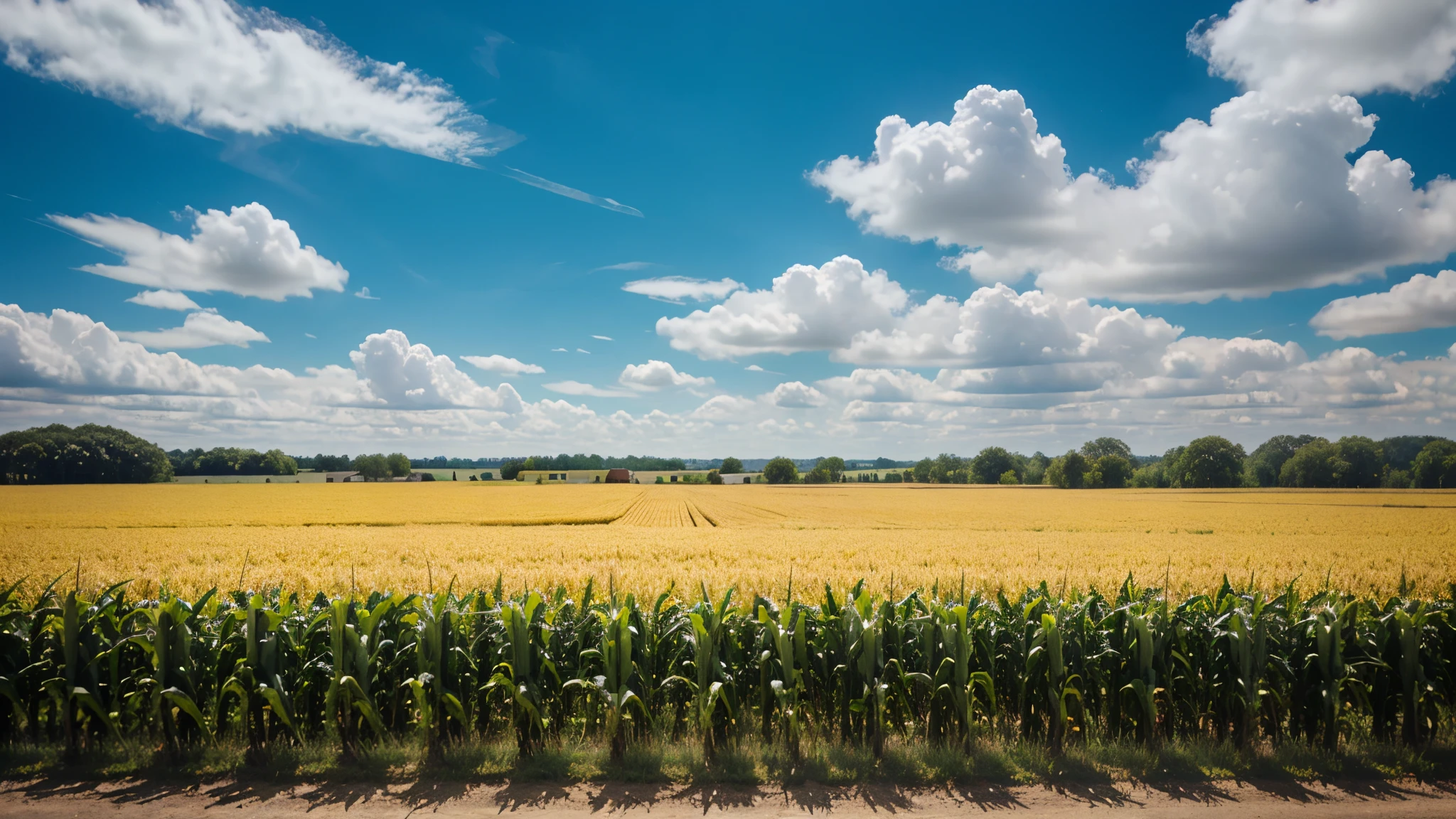 a beautiful corn field, blue sky