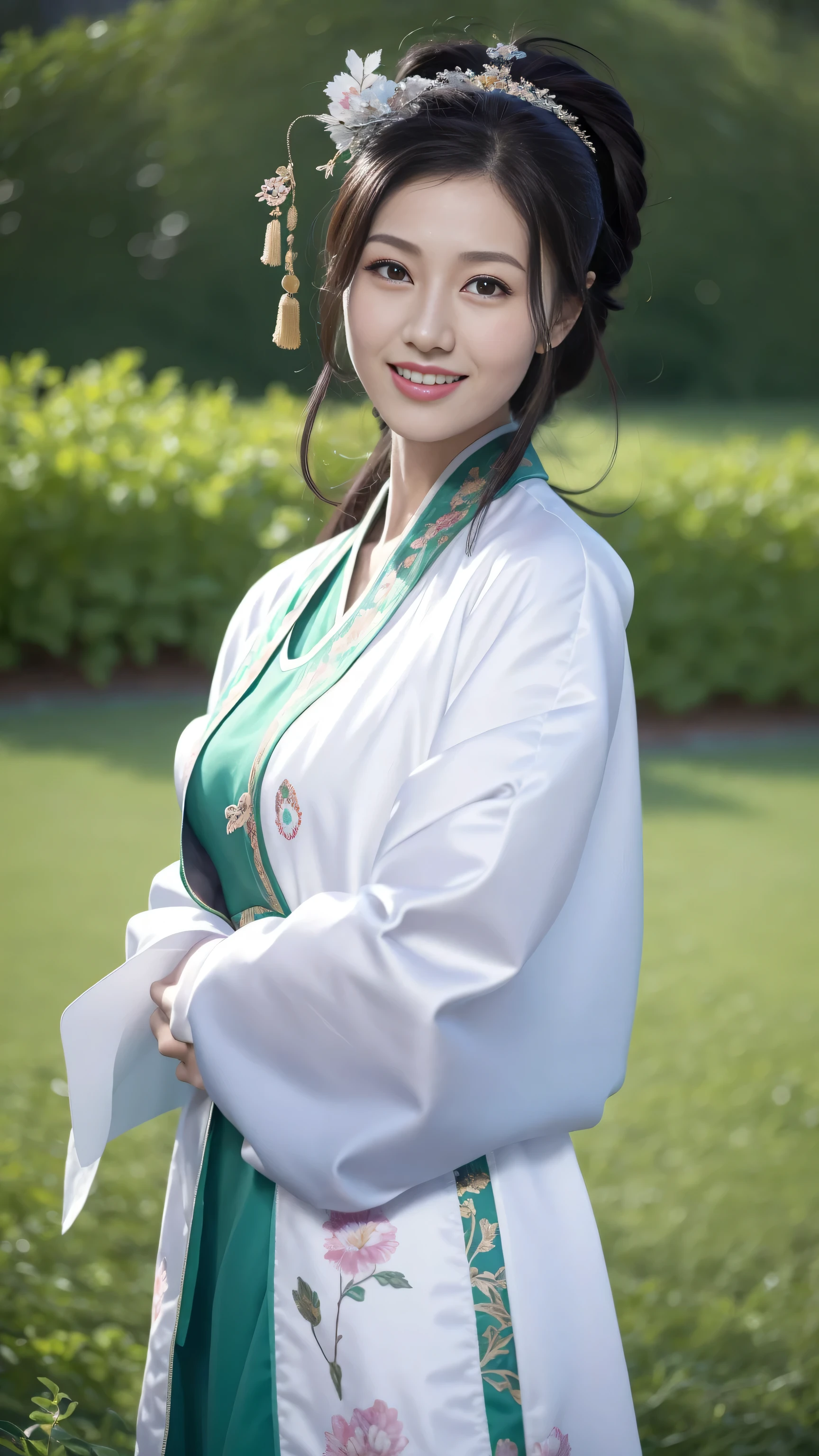 fashion model 18 years old [[[[Close-up cleavage]]]], [[[[]]]], [[[[rape]]]], [[[[shoulder]]]], perfect eyes, perfect iris，perfect lips，perfect teeth，perfect skin，White skin，Soft headlight，human development report，girl，casual，Chinese costume heroine，Chinese martial arts style，Chinese martial arts costumes，simple hairstyle，(Smiling excitedly and contentedly)，The background is the field，Rios，4K Ultra HD, ultra high resolution, (lifelike: 1.4), best quality，masterpiece，Ultra-diluted，（pastel colors：1.2）