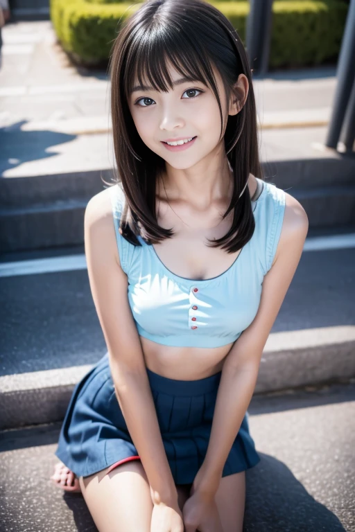 Representative works, highest quality,( cute Japanese woman:1.5),(Detailed young face:1.9),(very shy look:1.3),(thin legs:1.9),(Relax in the downtown area:1.8),(Summer clothes for schoolgirls(droopy eyes:1.9),(flat chest:1.9),(smooth straight hair:1.5),(Whole body slender,thin legs),head band,very white skin,disappoint one&#39;bangs,details body,fine hands,not wearing makeup、Big cleavage visible、超big breasts、very big breasts、huge 、big breasts、