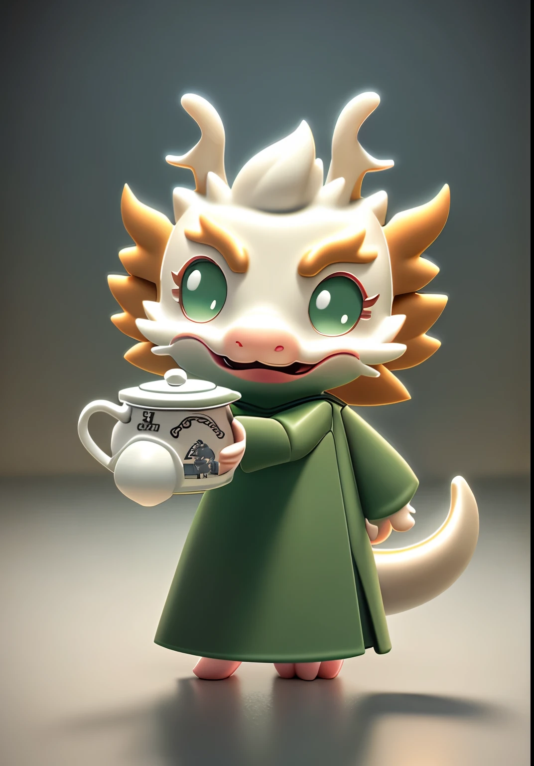 Transition natural colorless block color uniform clean Morandi color matching soft color cute character clay material blind box hand-made style 3d modeling c4d rendering ultra clear rendering one-stop IP image dragon cartoon animation dragon mobile phone holding kettle with dragon printed on it shape pattern