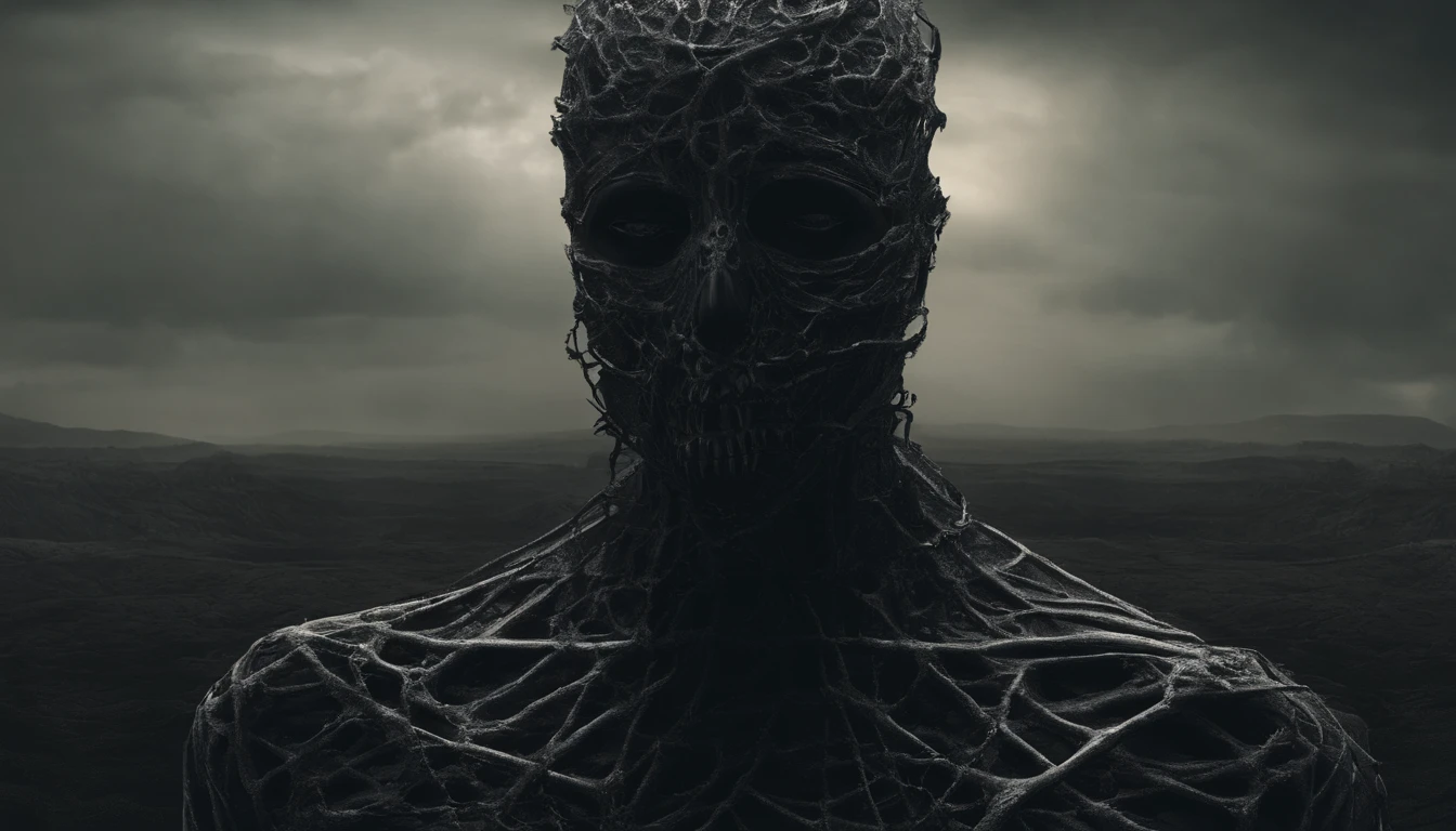 Stunning surreal art: front view emotional formless bizarre humanoid beggar face mask floating in darkness, vogue and Gucci style, minimalism photo, minimalistic, porosity, intricate details, rough texture, colorful top light, perfect crop, volumetric, super detailed, octane render, cinematic lighting, film grain