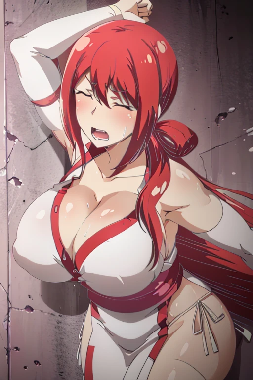 masterpiece, high resolution, best quality, beautiful art, 1 woman , Akane Hiyama, 30 years old, well made hands, fingers and body proportions, grown up, loose long hair, big breasted, cleavage, white kunoichi dress, full body , sexy outfit, pelvic curtain, sexy legs and thighs, full body, ryona, in peril, she is being beaten up, receiving heavy damage, hurt, reacting to pain, she is being slammed and pinned against the wall, she is being slapped , closed eyes, screaming in pain, sexy shots on her body, bouncing breasts, perilous scene, fainting, in trouble, beach environment